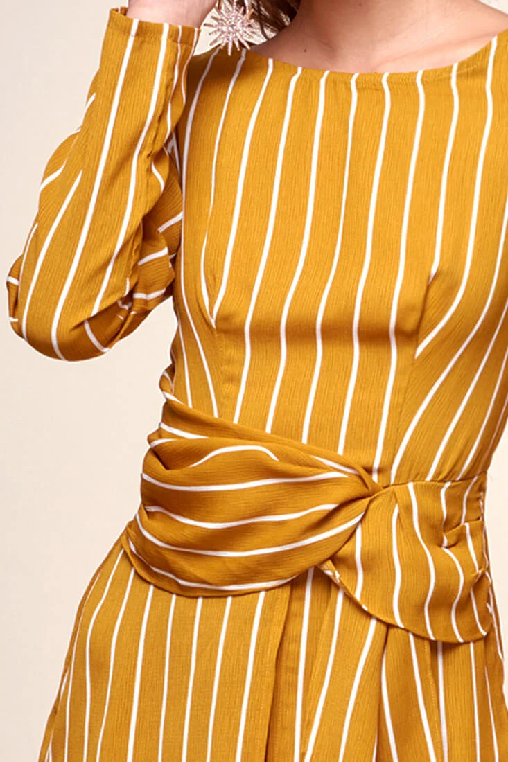 Abbey Waist Tie Pinstripe Romper Mustard & White - Image 6