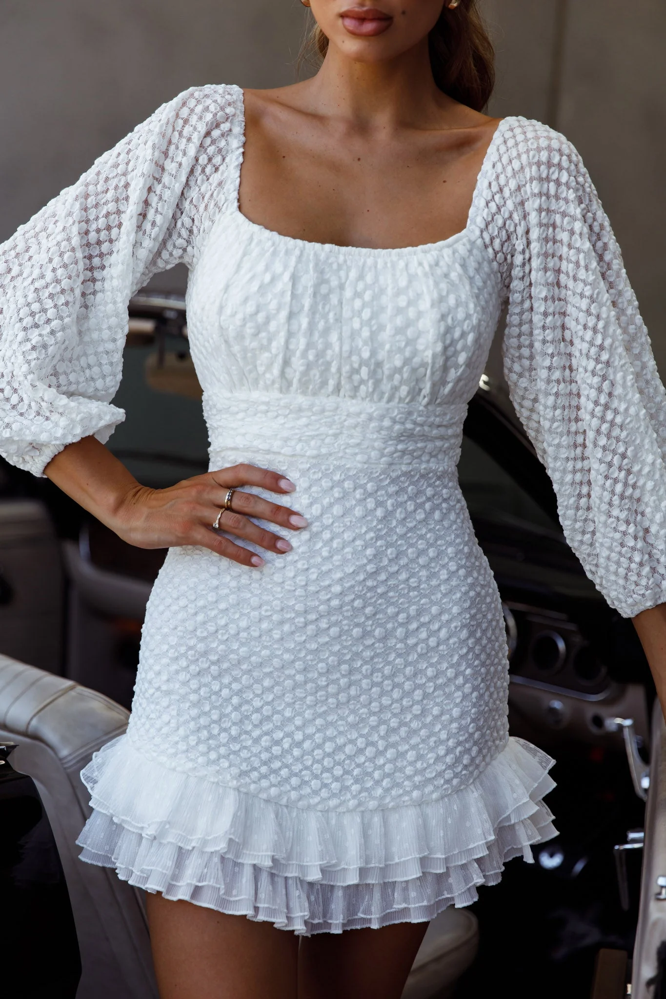 Abby Frill Hem Lace Dress White - Image 4