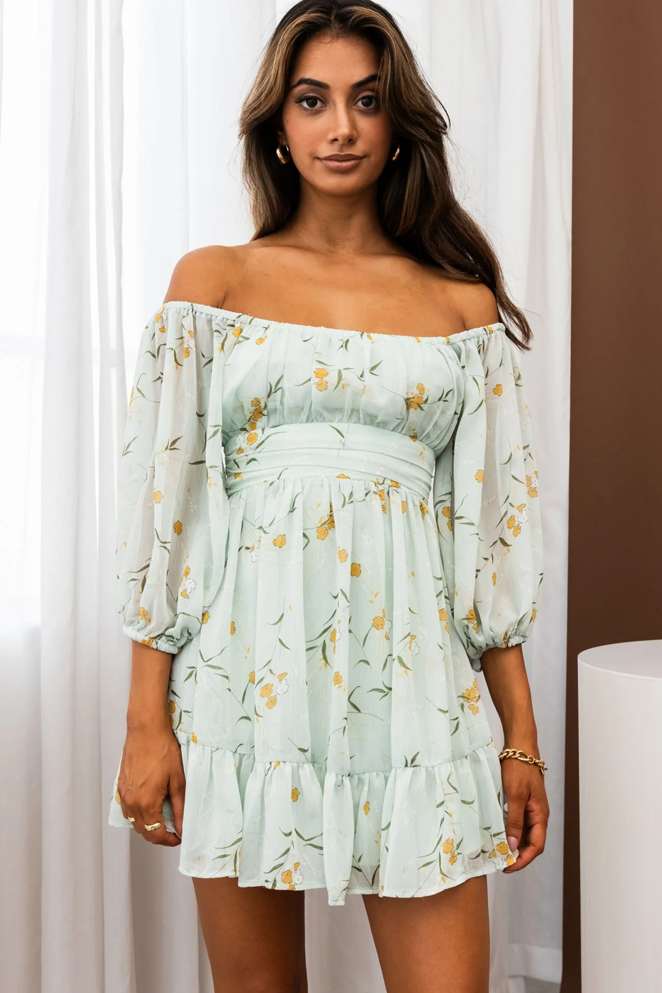 Abby Off-Shoulder Tie-Up Back Dress Floral Print Mint - Image 7