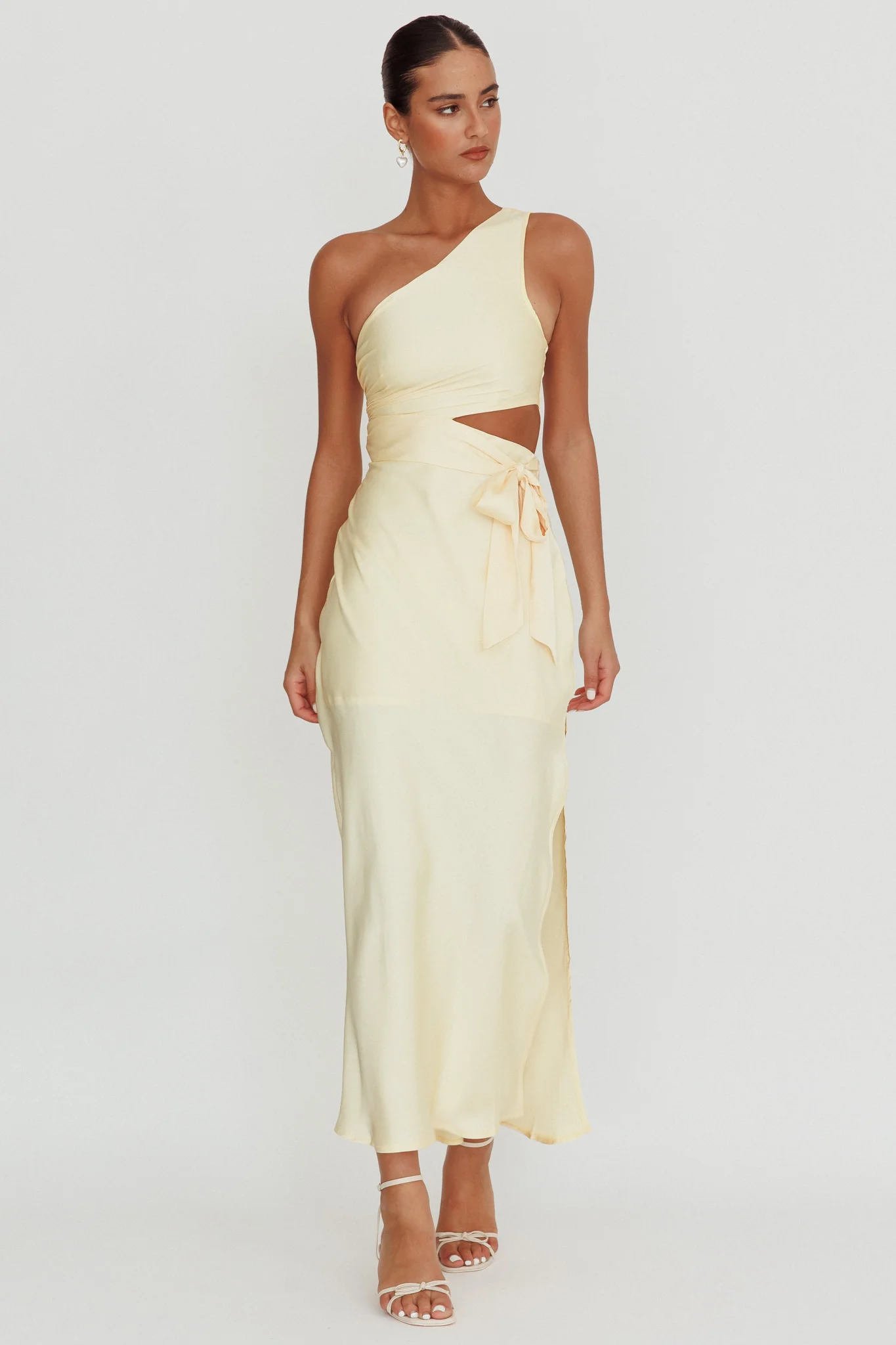 Abloom One Shoulder Satin Maxi Dress Butter - Image 4