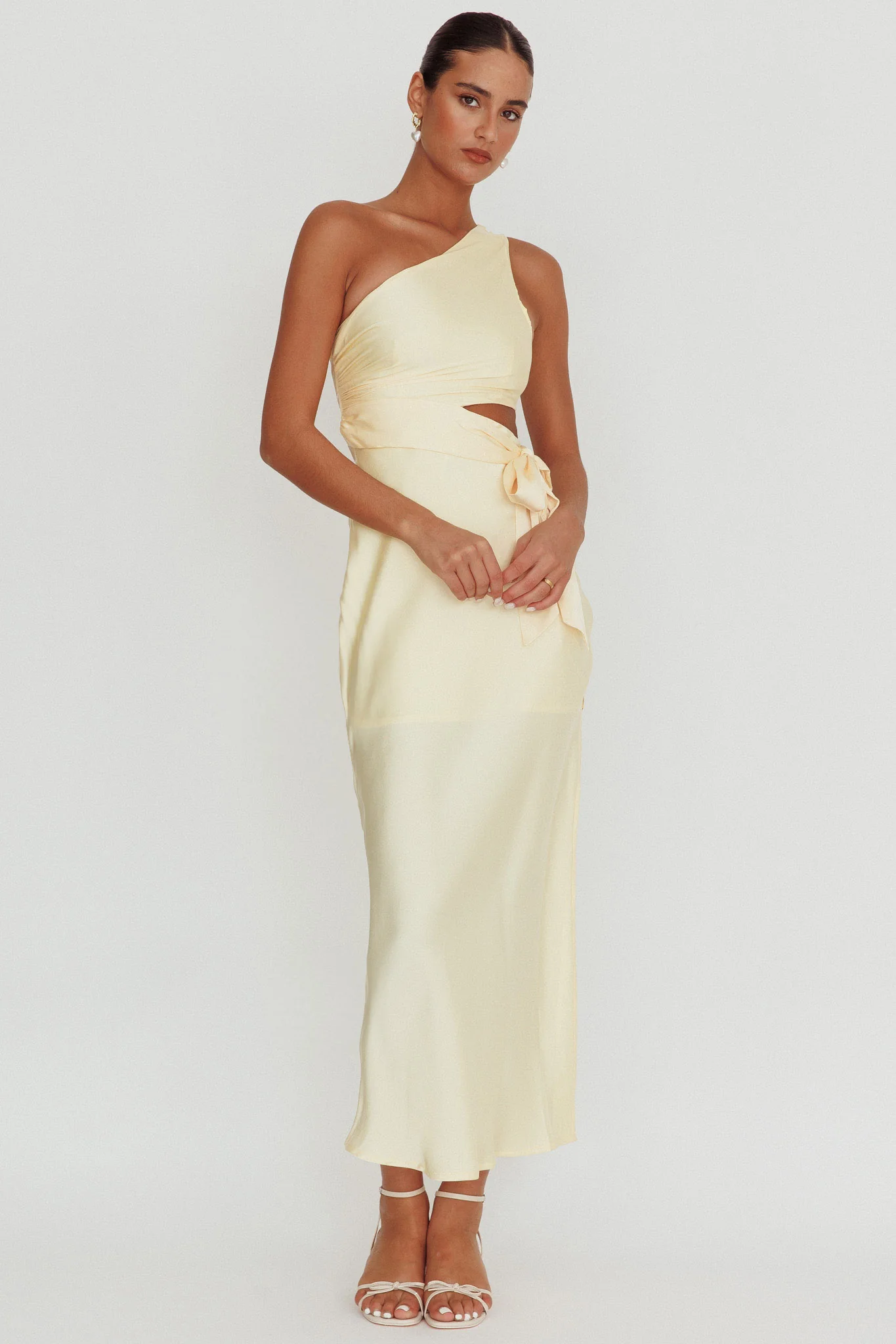 Abloom One Shoulder Satin Maxi Dress Butter - Image 6