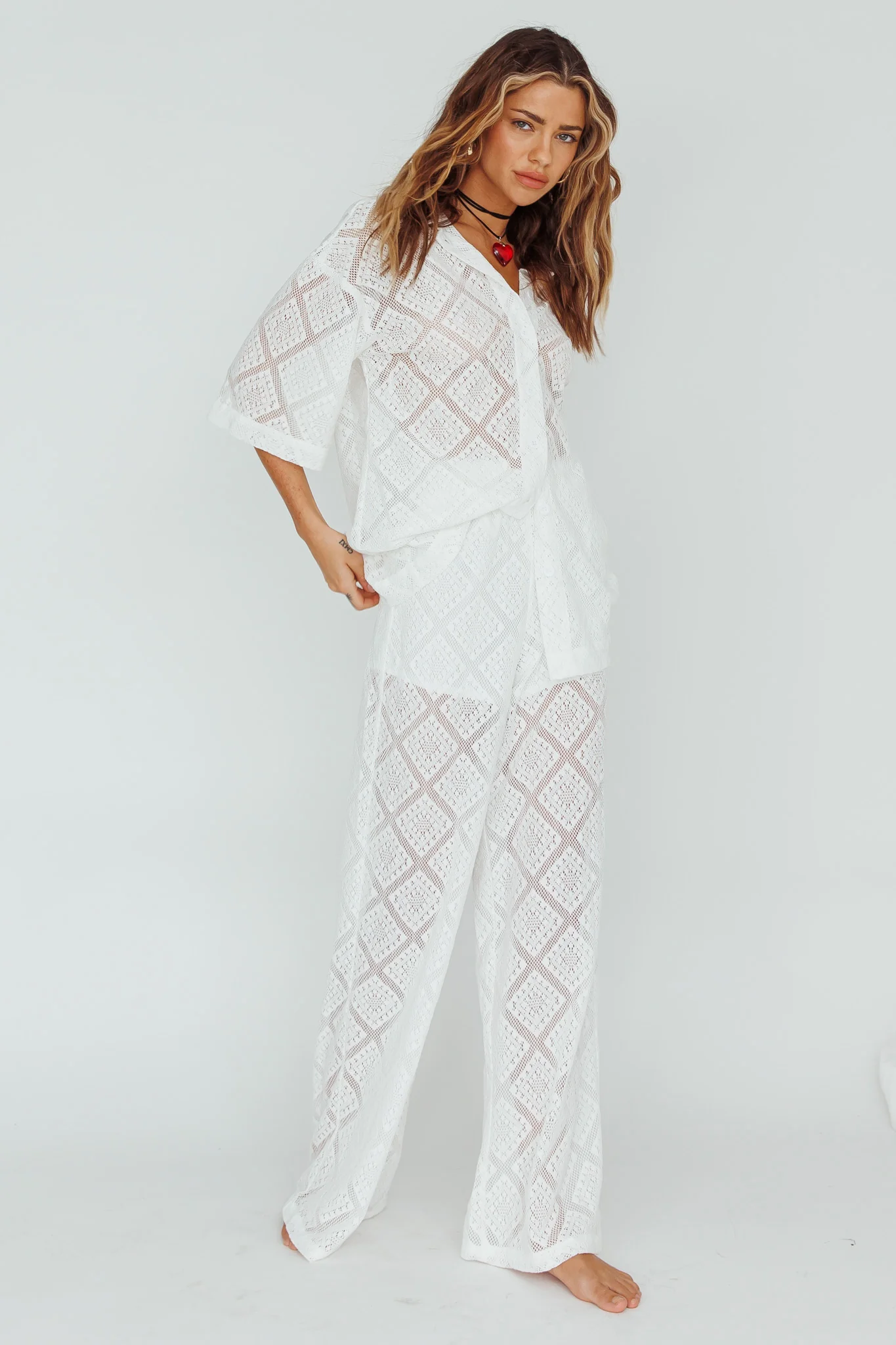 Abraya Lace Overlay Pants White - Image 3
