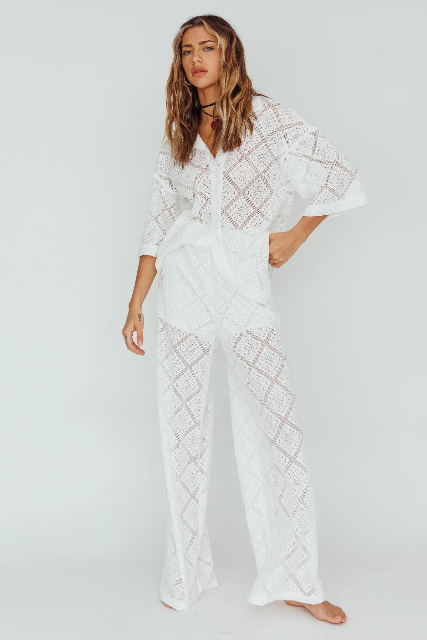 Abraya Lace Overlay Pants White - Image 5