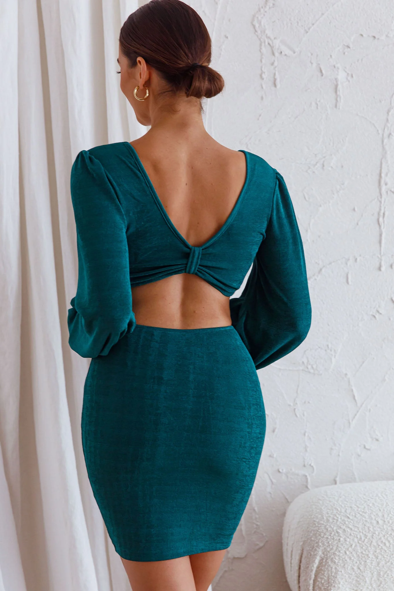 Acapulco Long Sleeve Cut-Out Waist Mini Dress Forest Green - Image 2