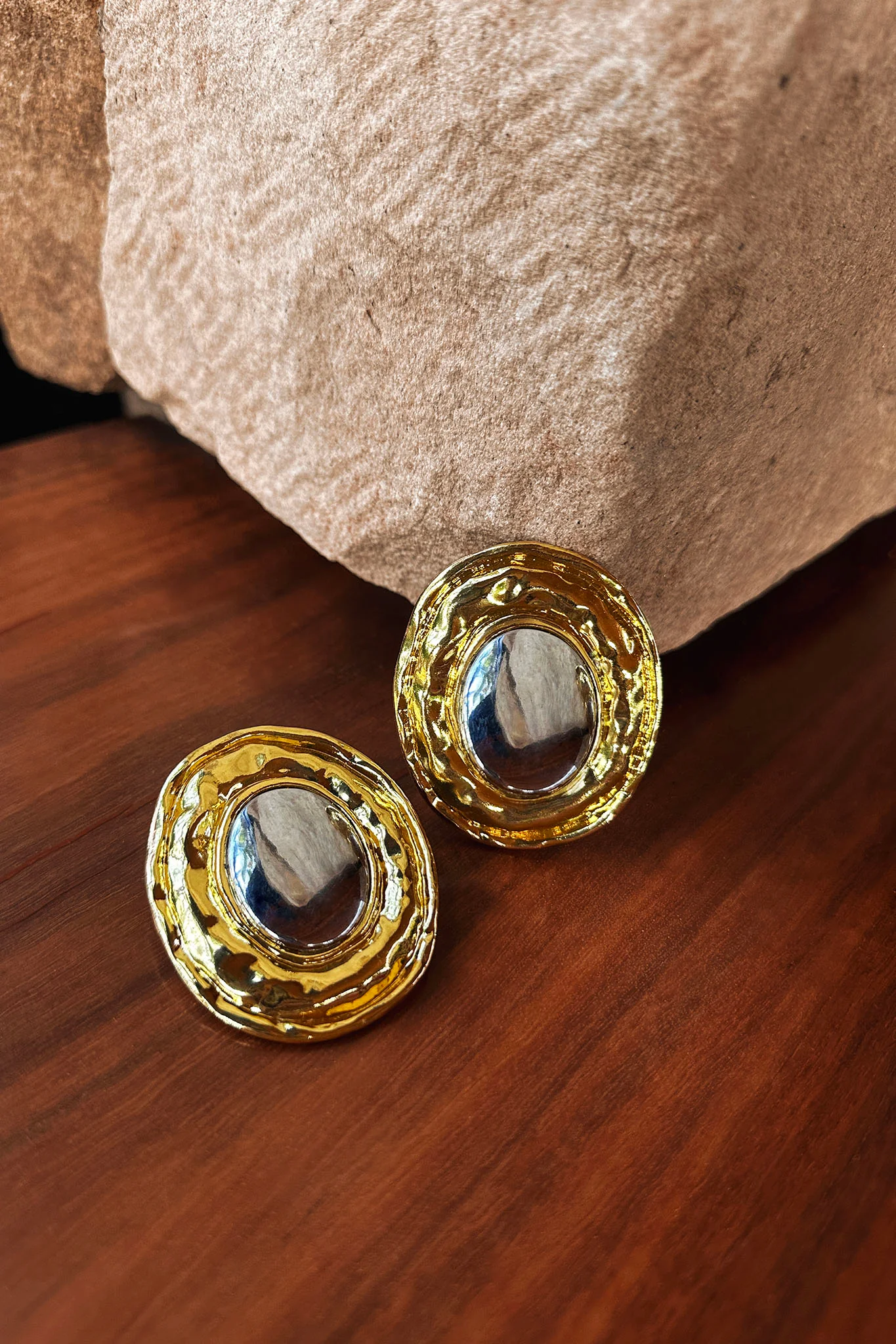 Achilles Two Toned Round Earrings Gold - Image 2