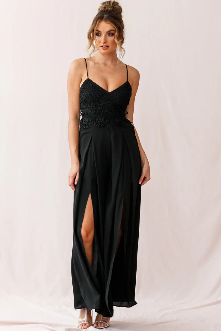 Ada Applique Embroidery Bust Wide Leg Jumpsuit Black - Image 5