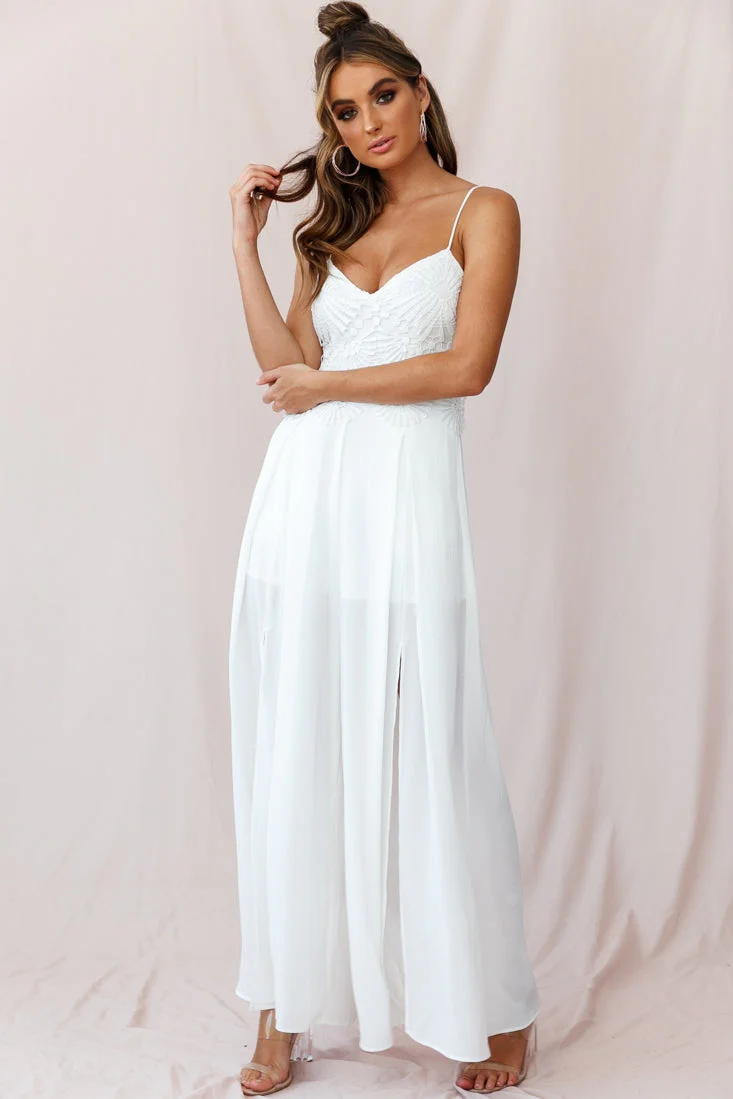 Ada Applique Embroidery Bust Wide Leg Jumpsuit White - Image 2
