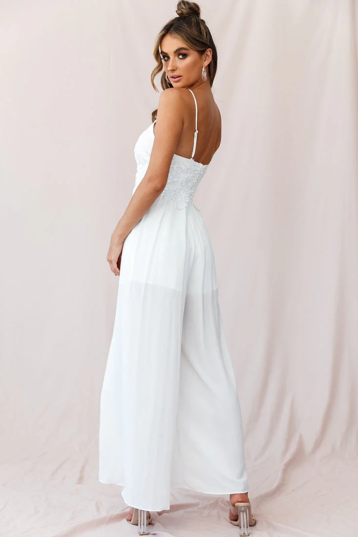 Ada Applique Embroidery Bust Wide Leg Jumpsuit White - Image 3