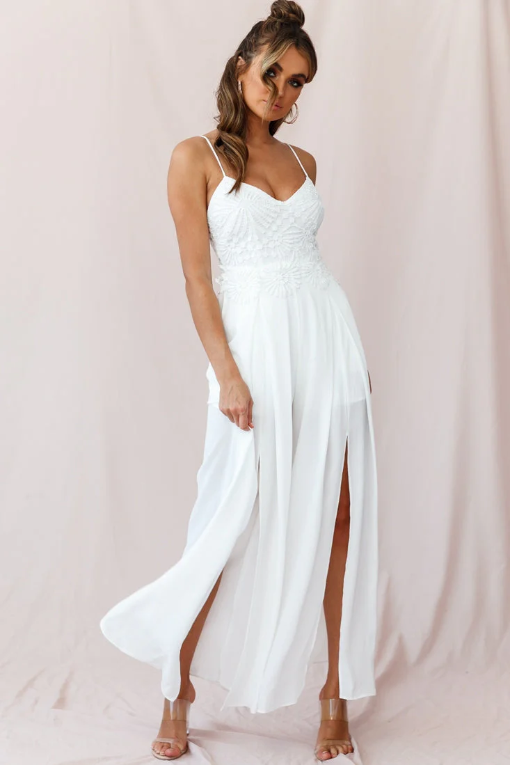 Ada Applique Embroidery Bust Wide Leg Jumpsuit White - Image 5