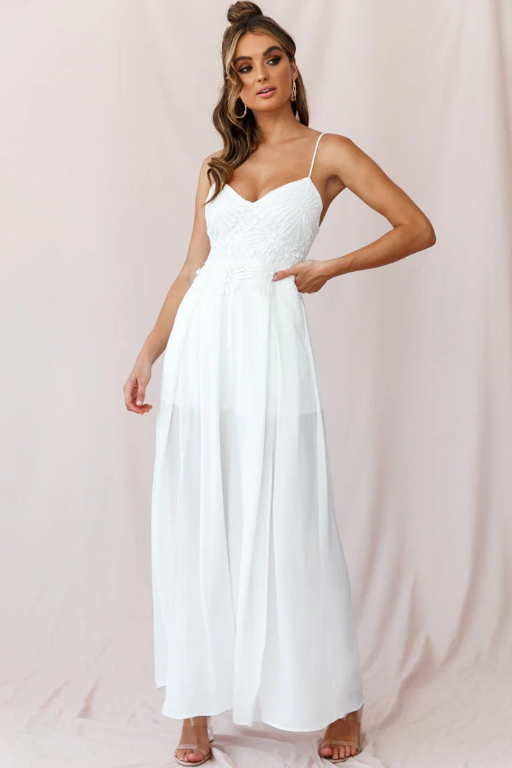 Ada Applique Embroidery Bust Wide Leg Jumpsuit White - Image 6