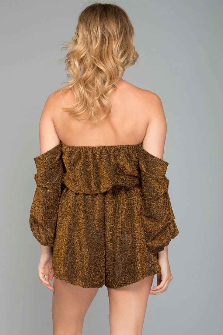 Addison Off The Shoulder Romper Rose Gold - Image 4