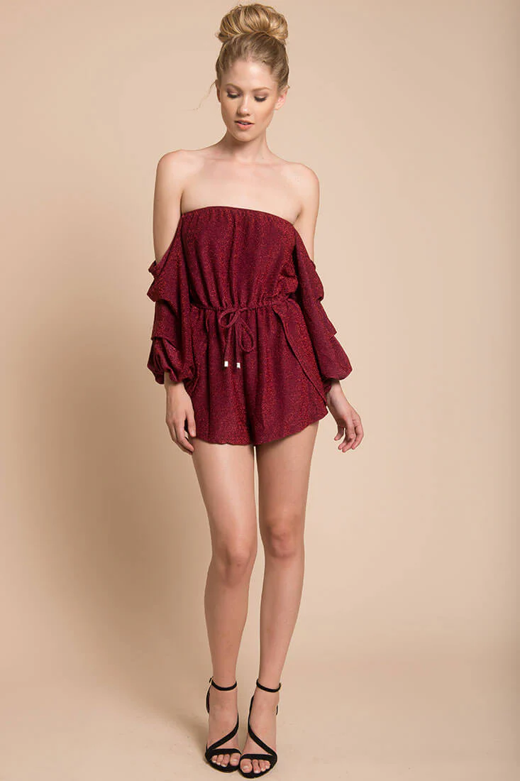 Addison Off The Shoulder Romper Wine - Image 2
