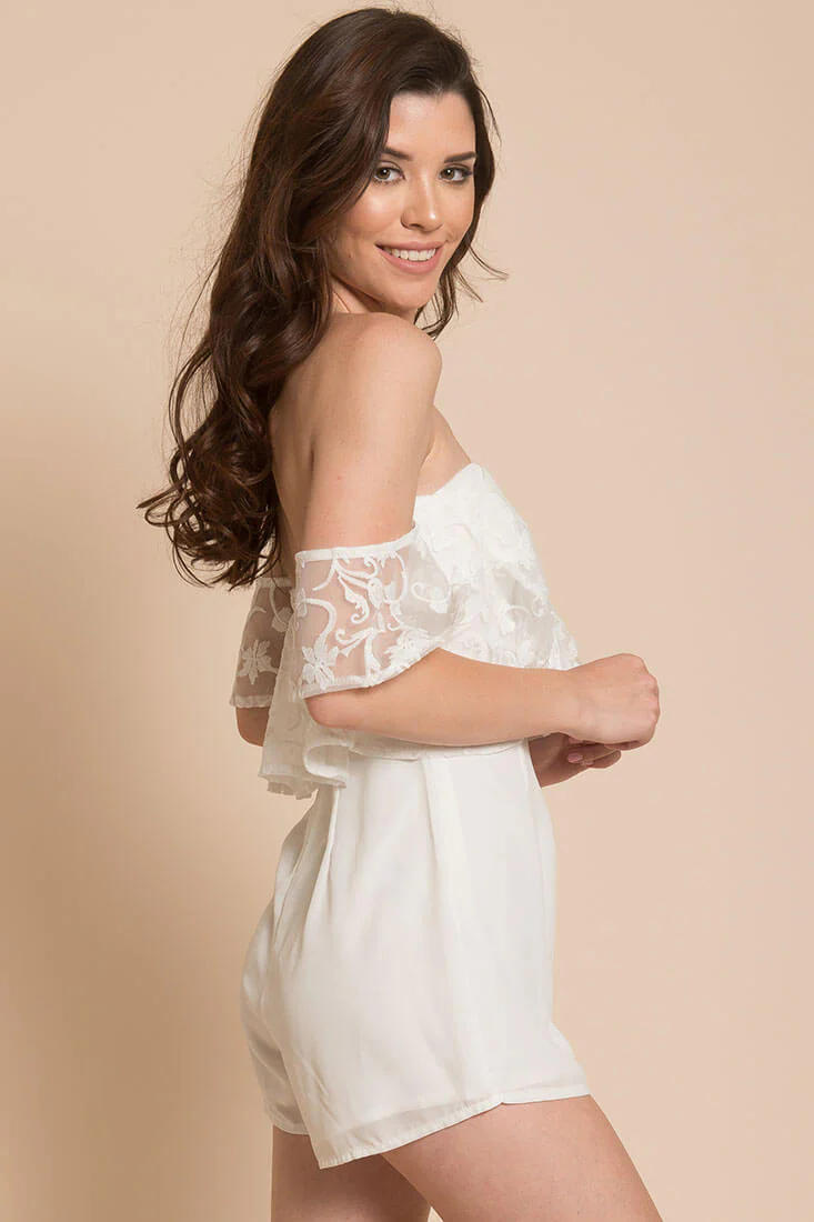 Adeline Lace Open Back Club Party Romper White - Image 5