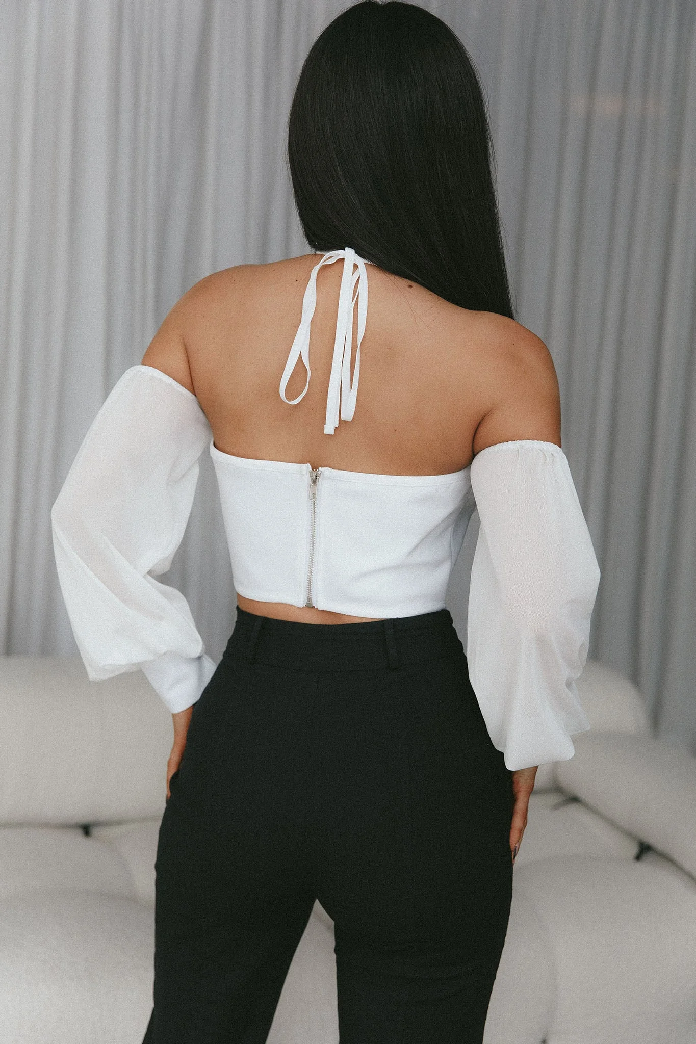 Adonica Halterneck Lantern Sleeve Top White - Image 8