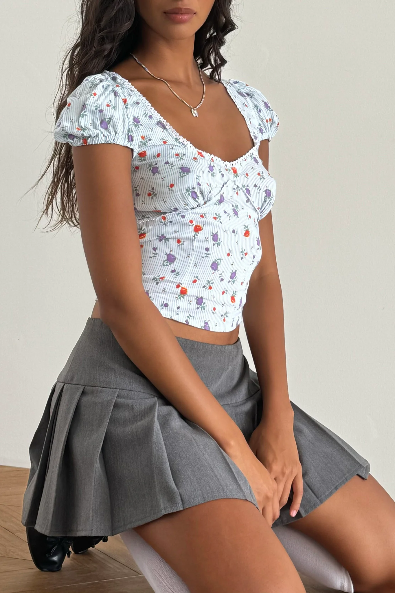 Adrian Puff Cap Sleeve Top Blue Floral - Image 3
