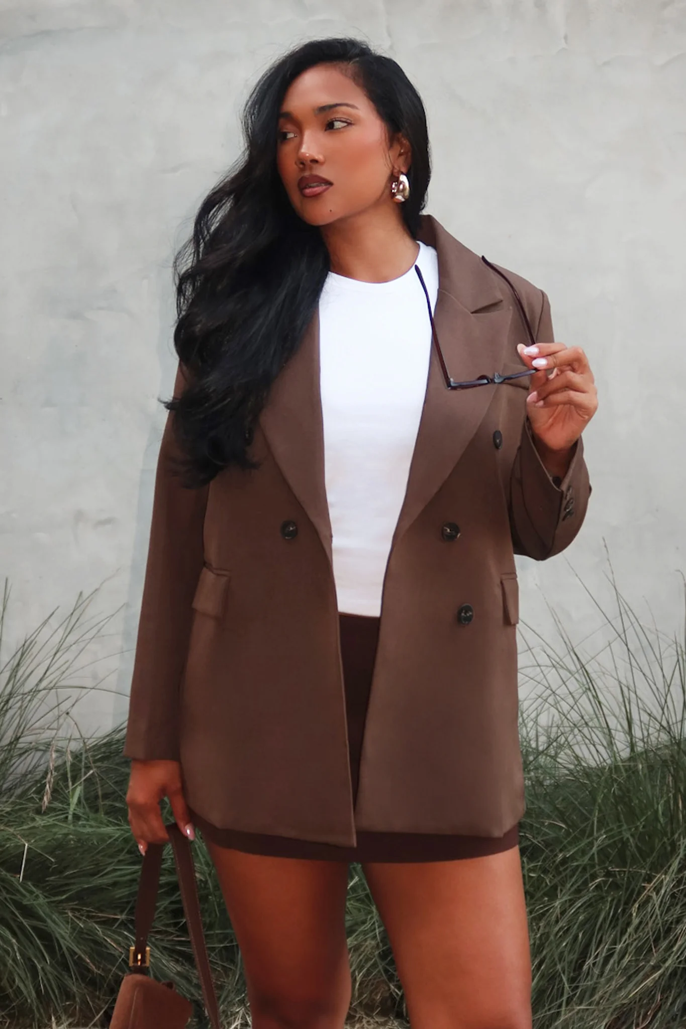 Adrianna Notch Lapel Blazer Chocolate - Image 2