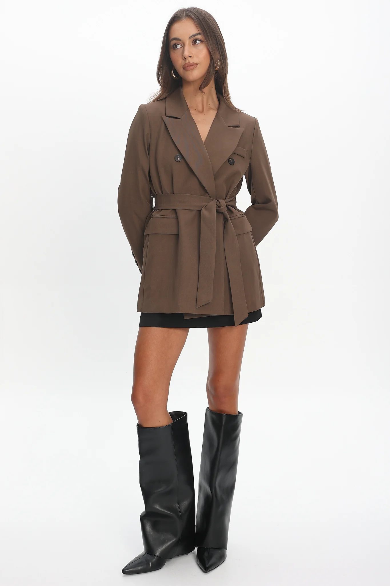 Adrianna Notch Lapel Blazer Chocolate - Image 3