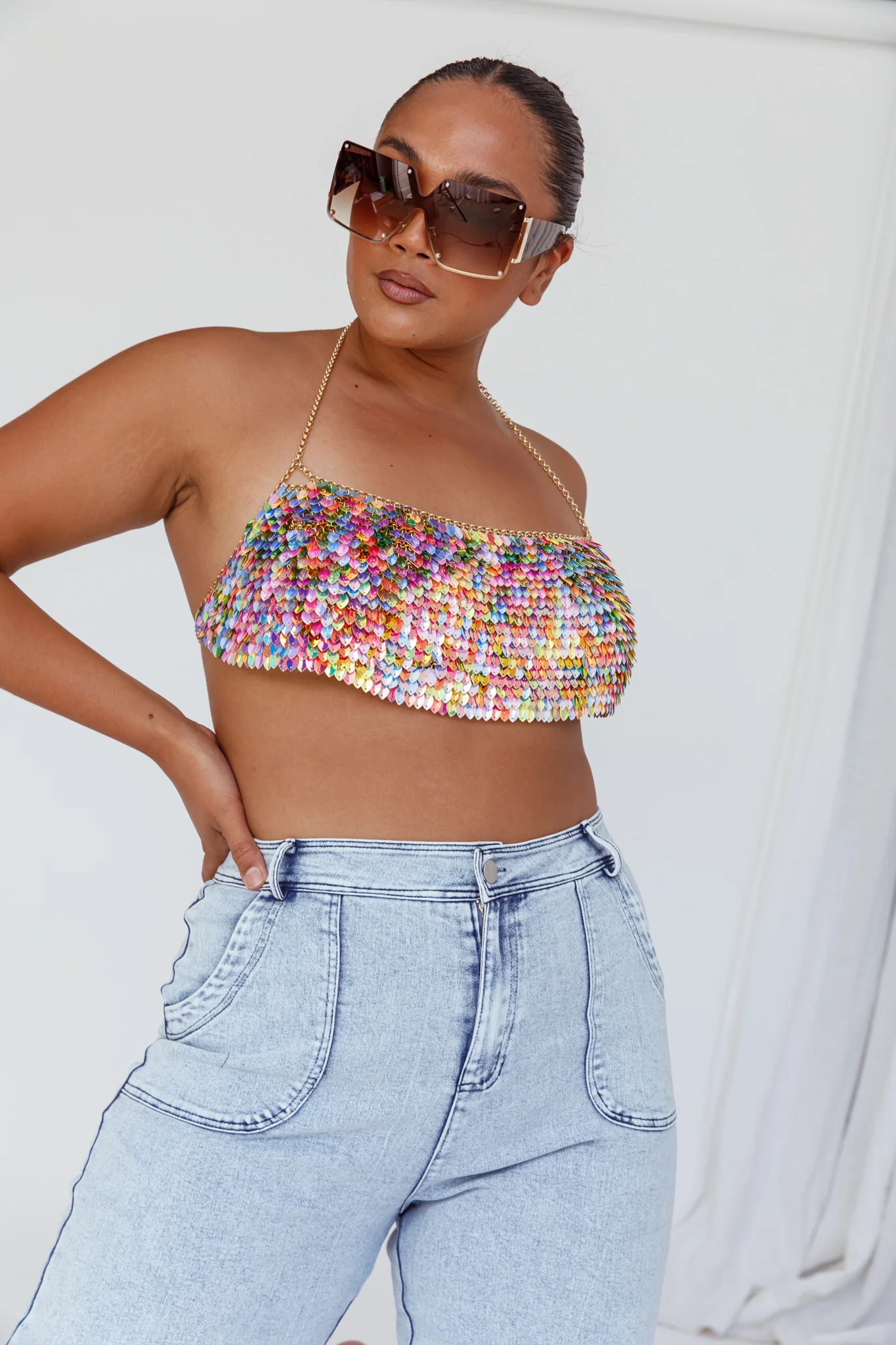 Aerys Holographic Dragon Scale Halter Chain Bralette - Image 2