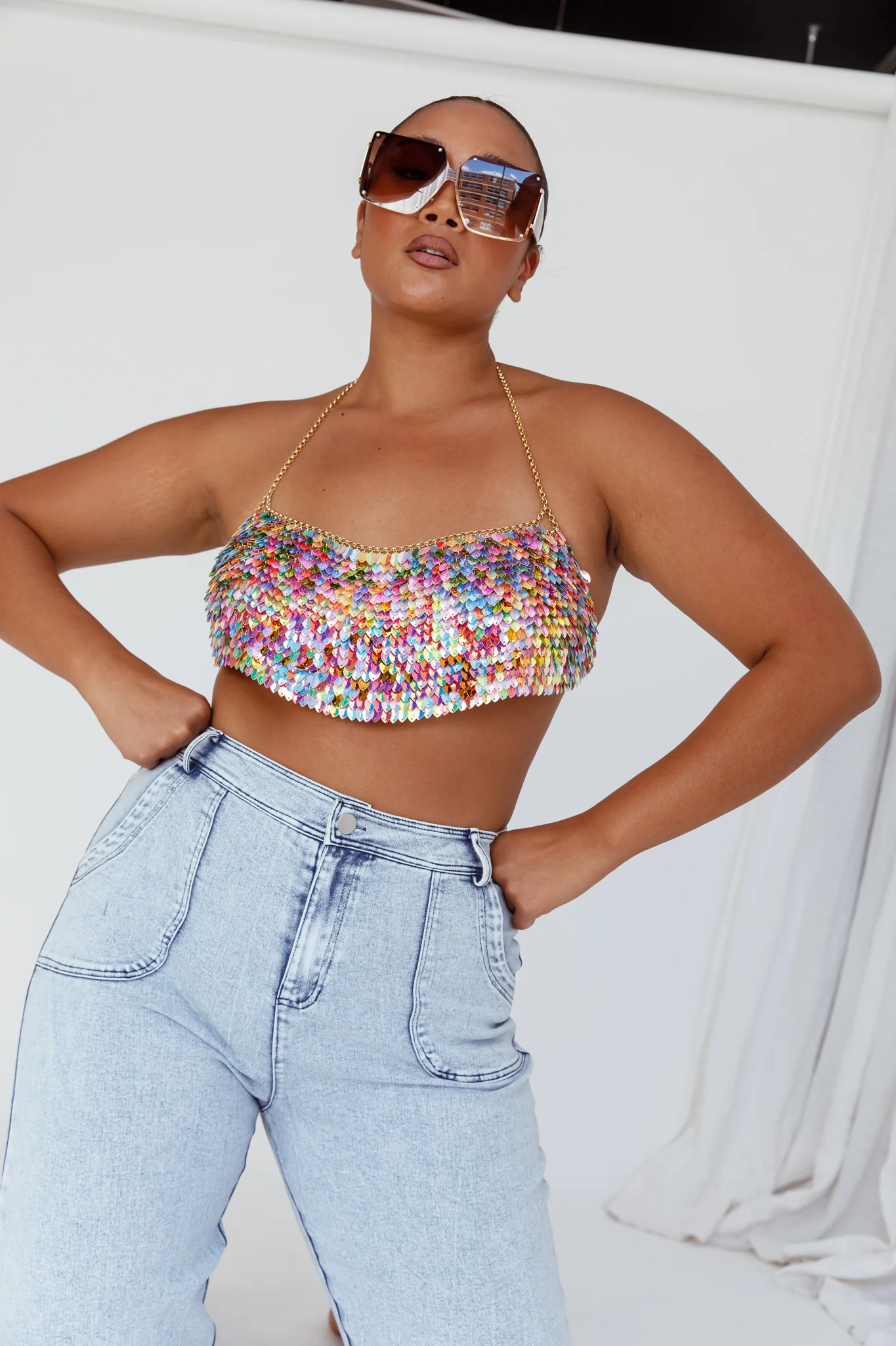 Aerys Holographic Dragon Scale Halter Chain Bralette - Image 3