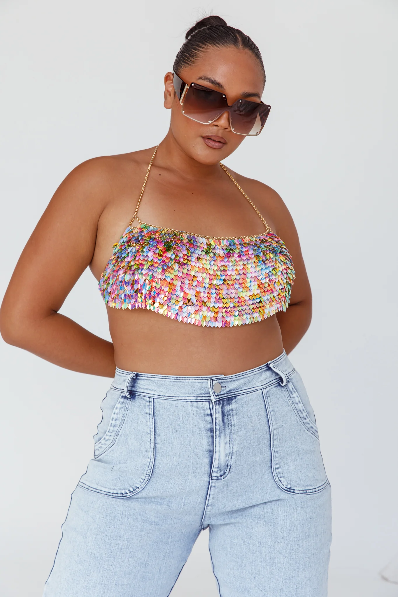 Aerys Holographic Dragon Scale Halter Chain Bralette - Image 5