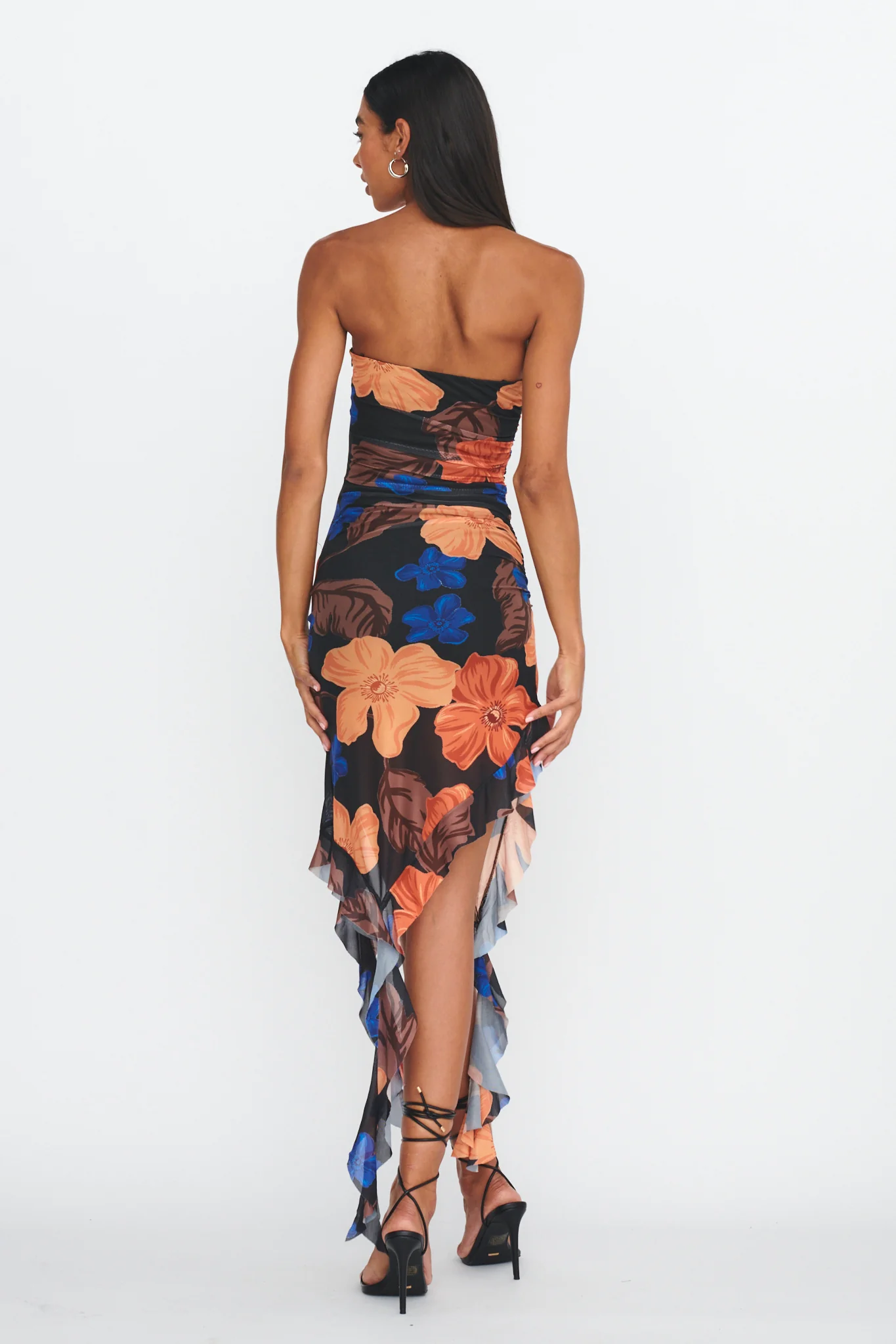 After Party Ruffle Trim Midi Dress Floral Black - Image 2