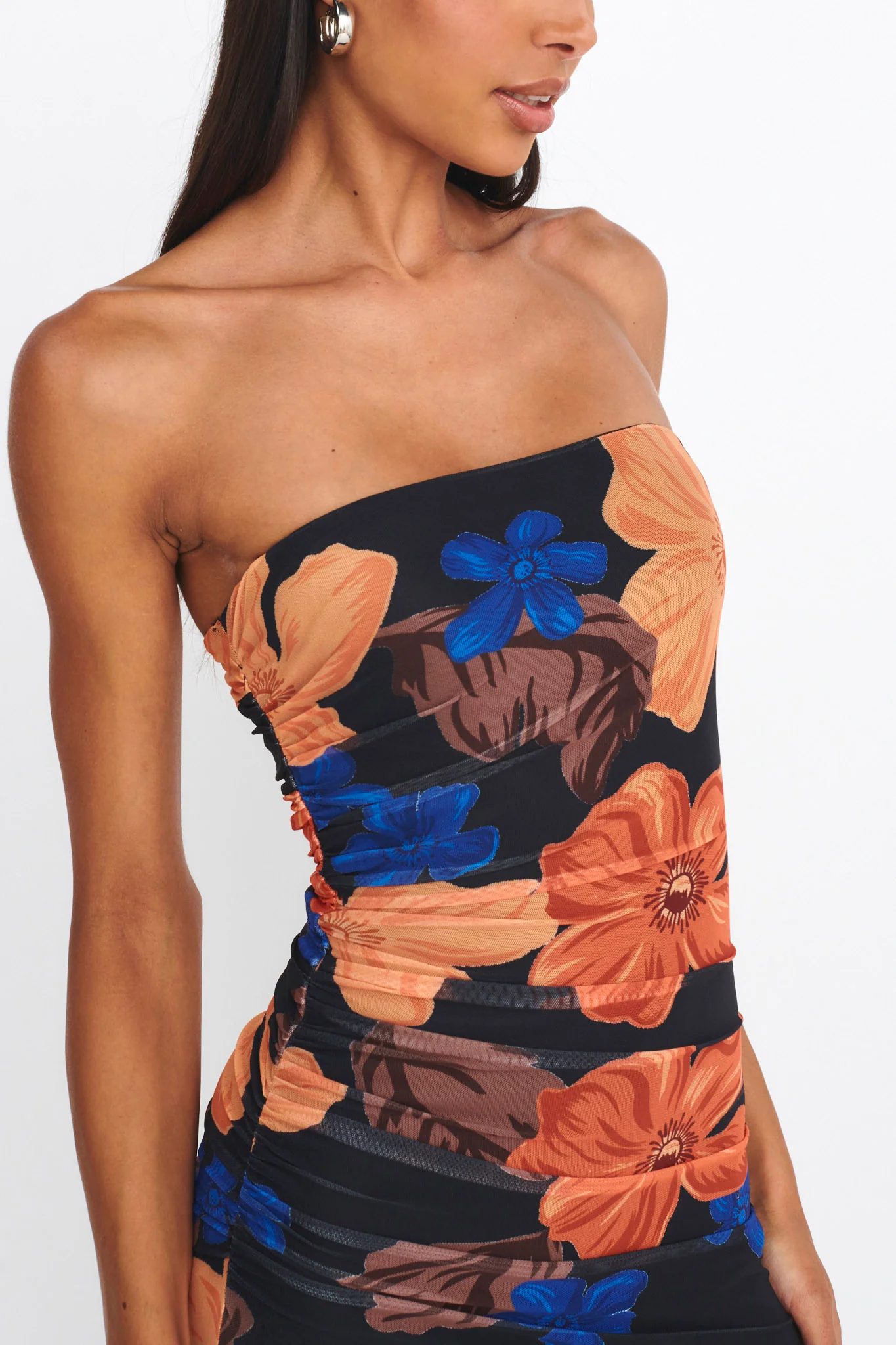 After Party Ruffle Trim Midi Dress Floral Black - Image 3