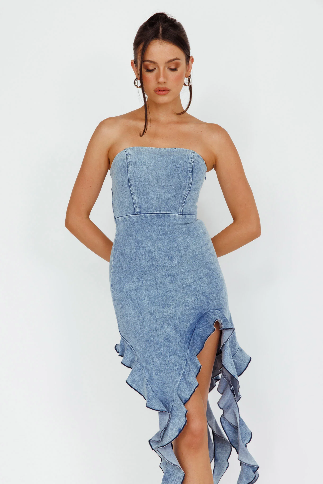 After Party Ruffle Trim Mini Dress Denim Blue - Image 5