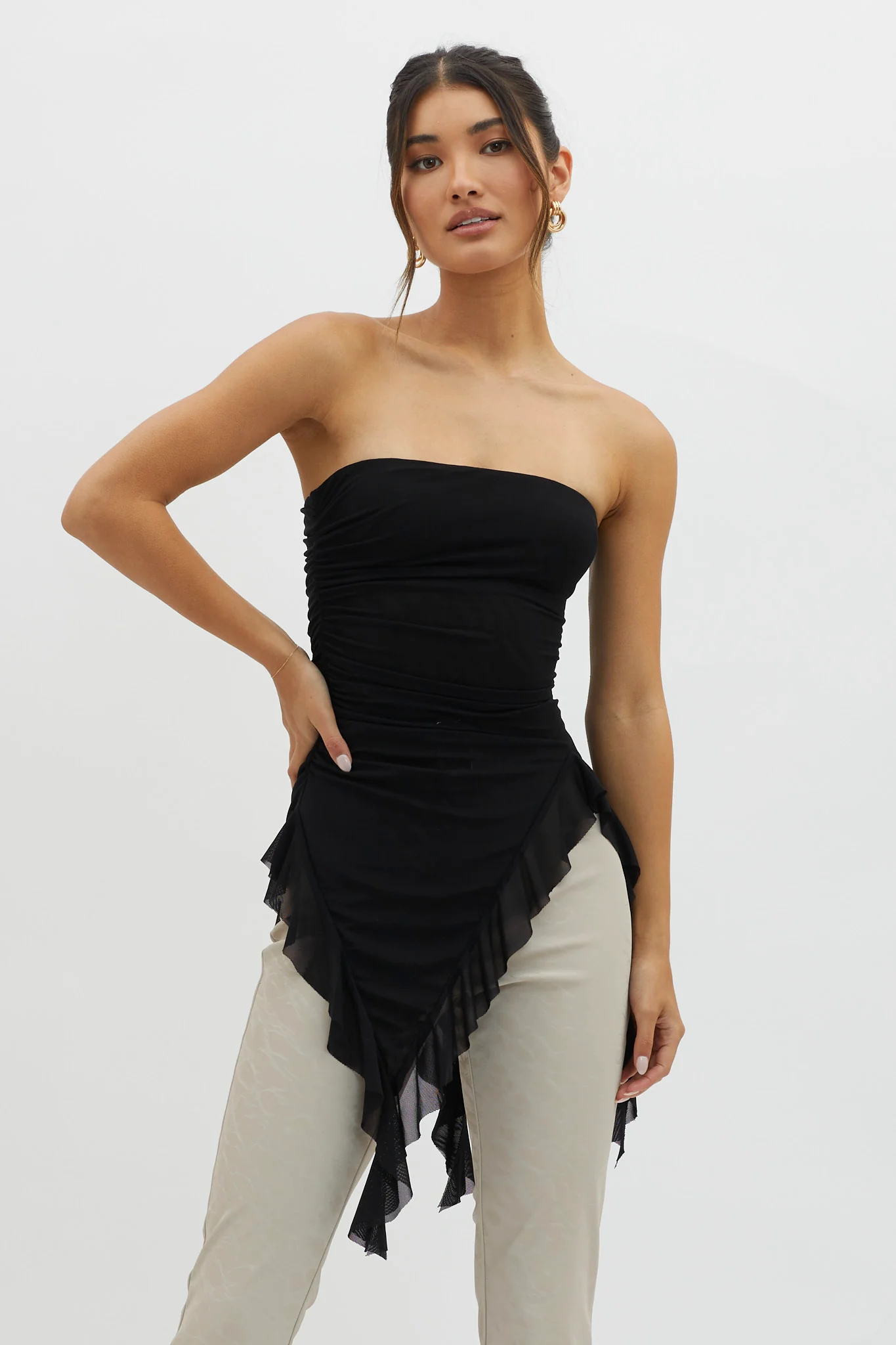 After Party Ruffle Trim Top Black - Image 5