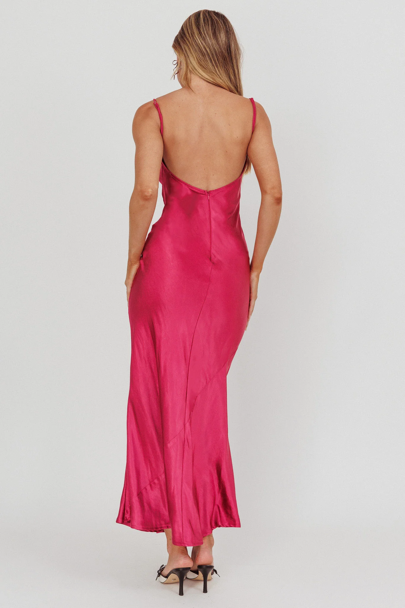 Afterglow Backless Cowl Neck Maxi Dress Berry - Image 2