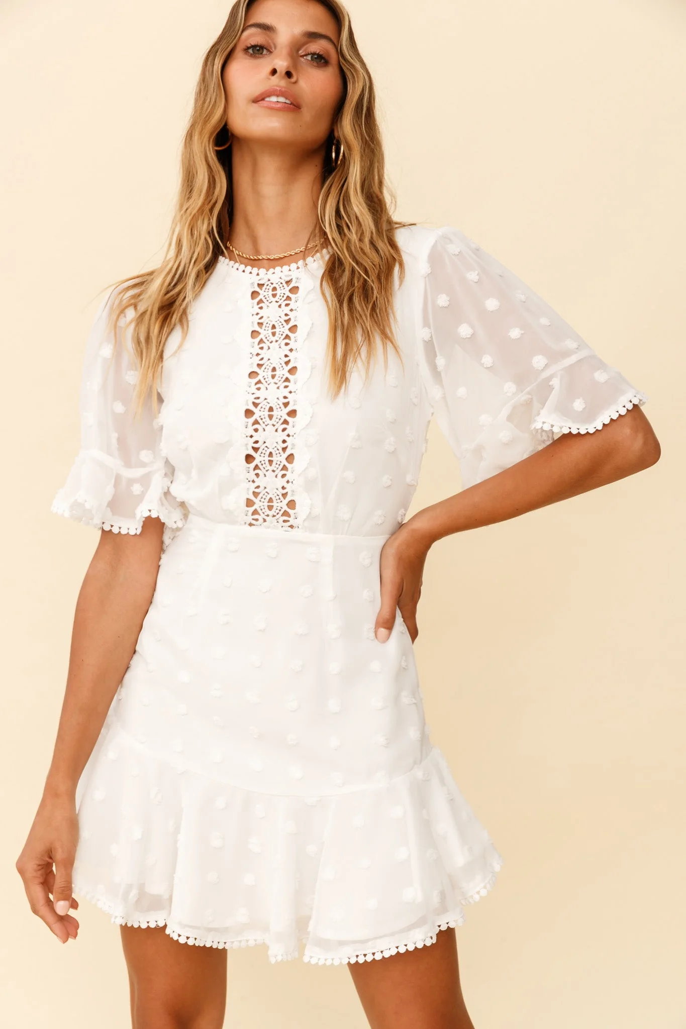 Afternoon Delight Crochet Bust Accent Open Back Dress White - Image 5