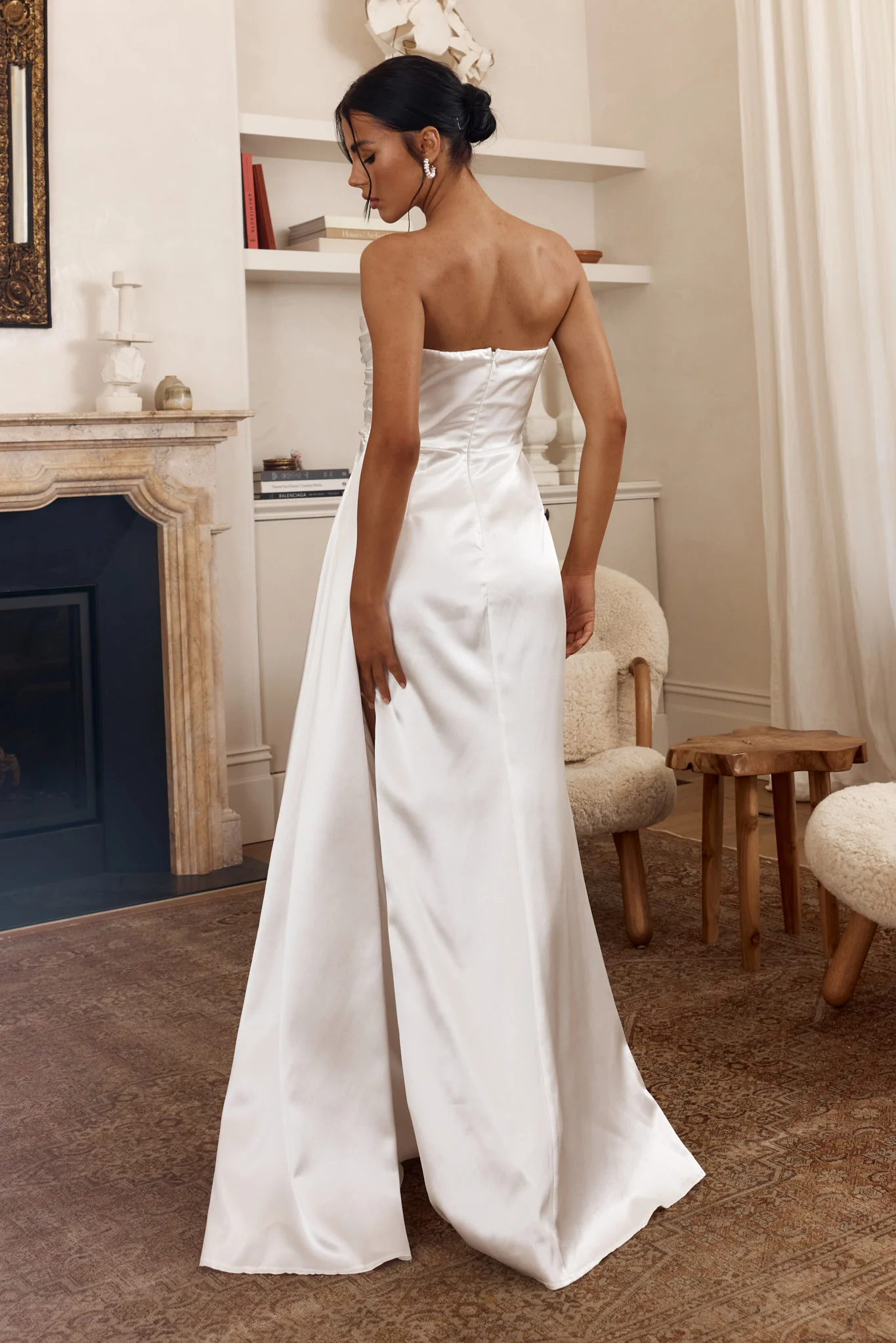 Ahava Sweetheart Applique Satin Maxi Dress White - Image 2