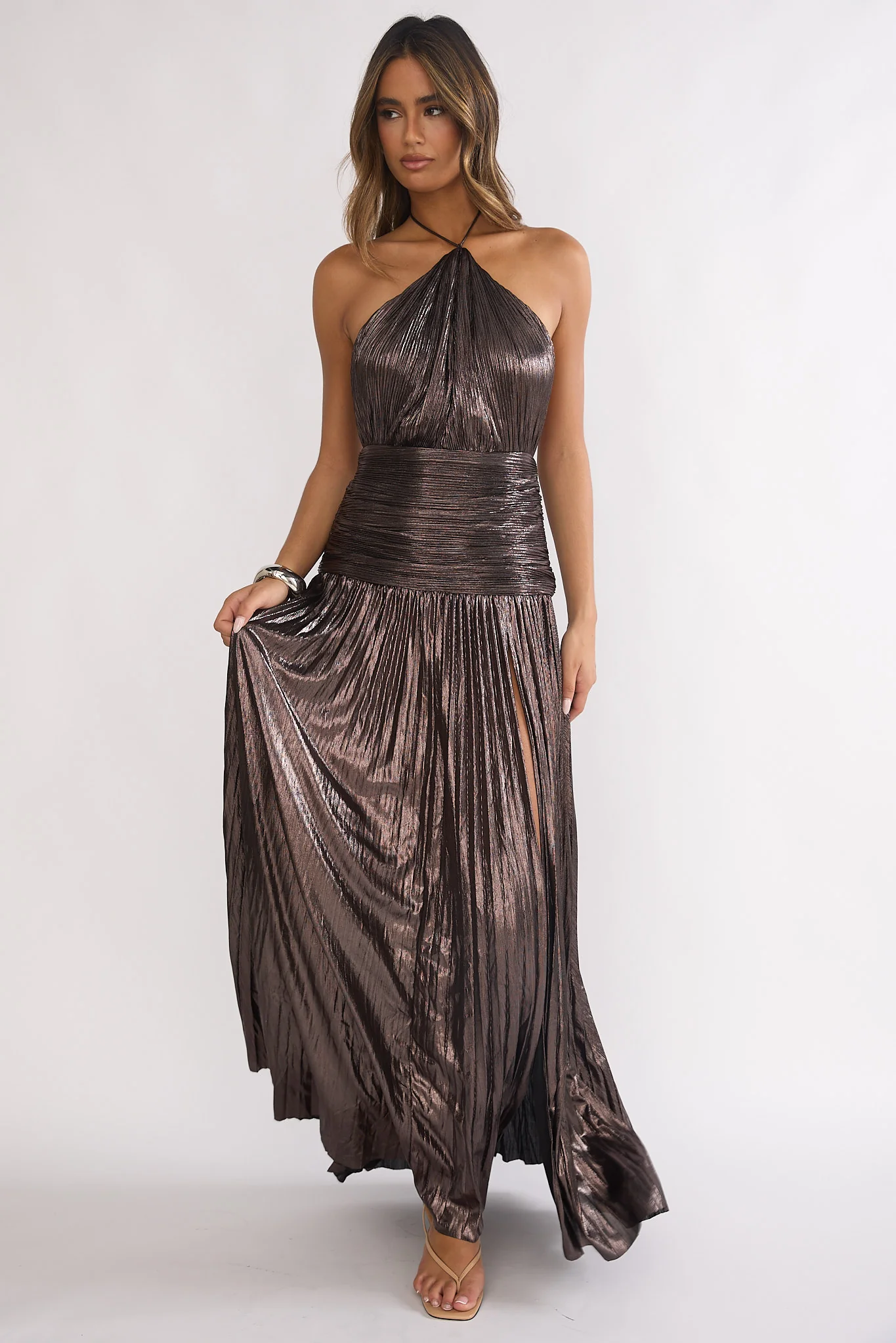 Ahmara Drop Waist Accordion Pleat Maxi Dress Gunmetal - Image 5