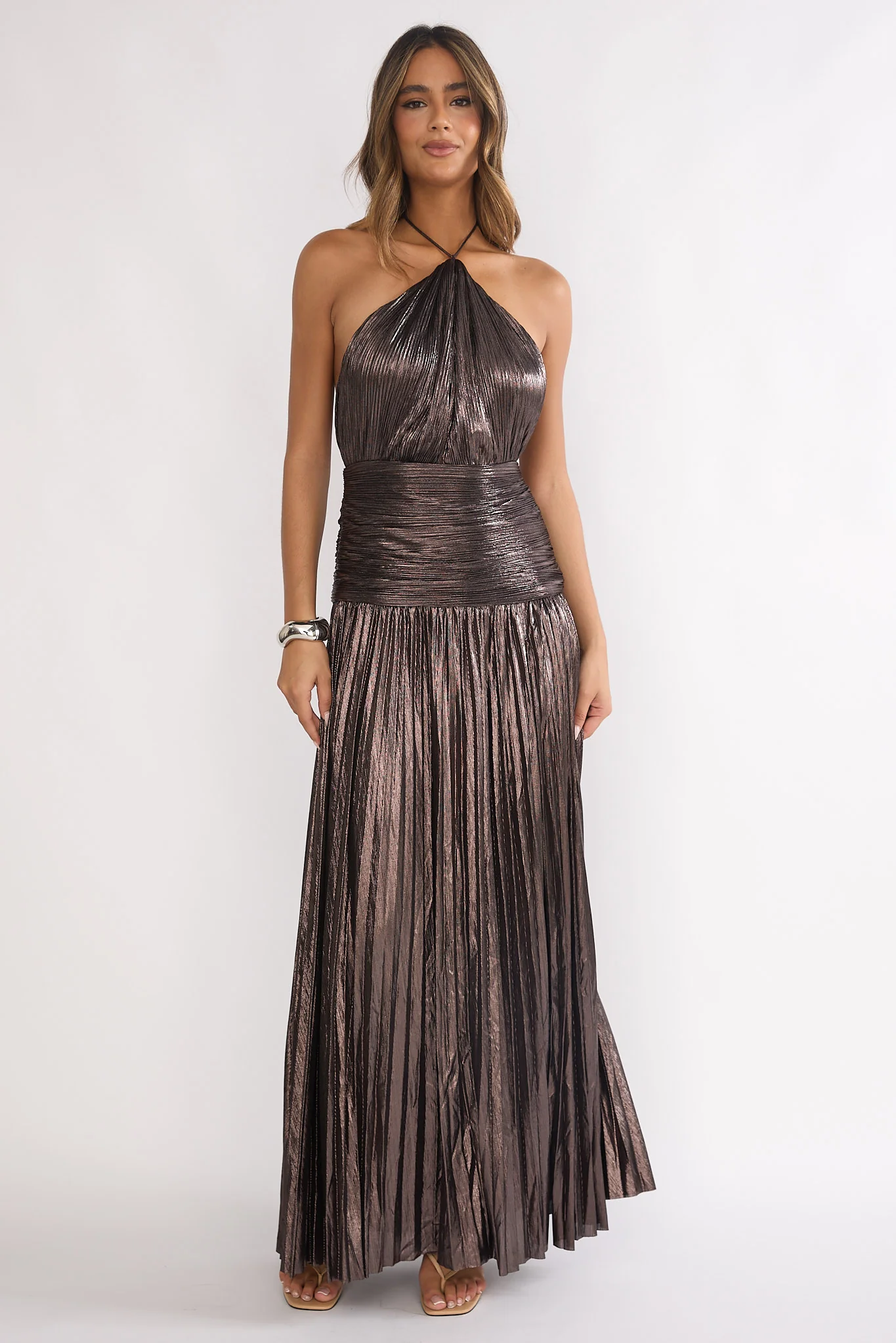 Ahmara Drop Waist Accordion Pleat Maxi Dress Gunmetal - Image 6