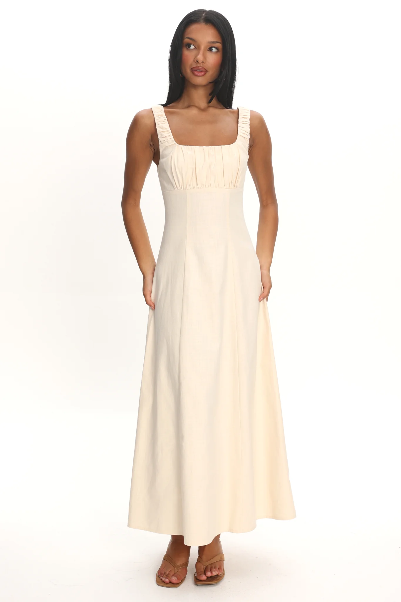 Aila Gathered Bust Maxi Dress Cream - Image 2