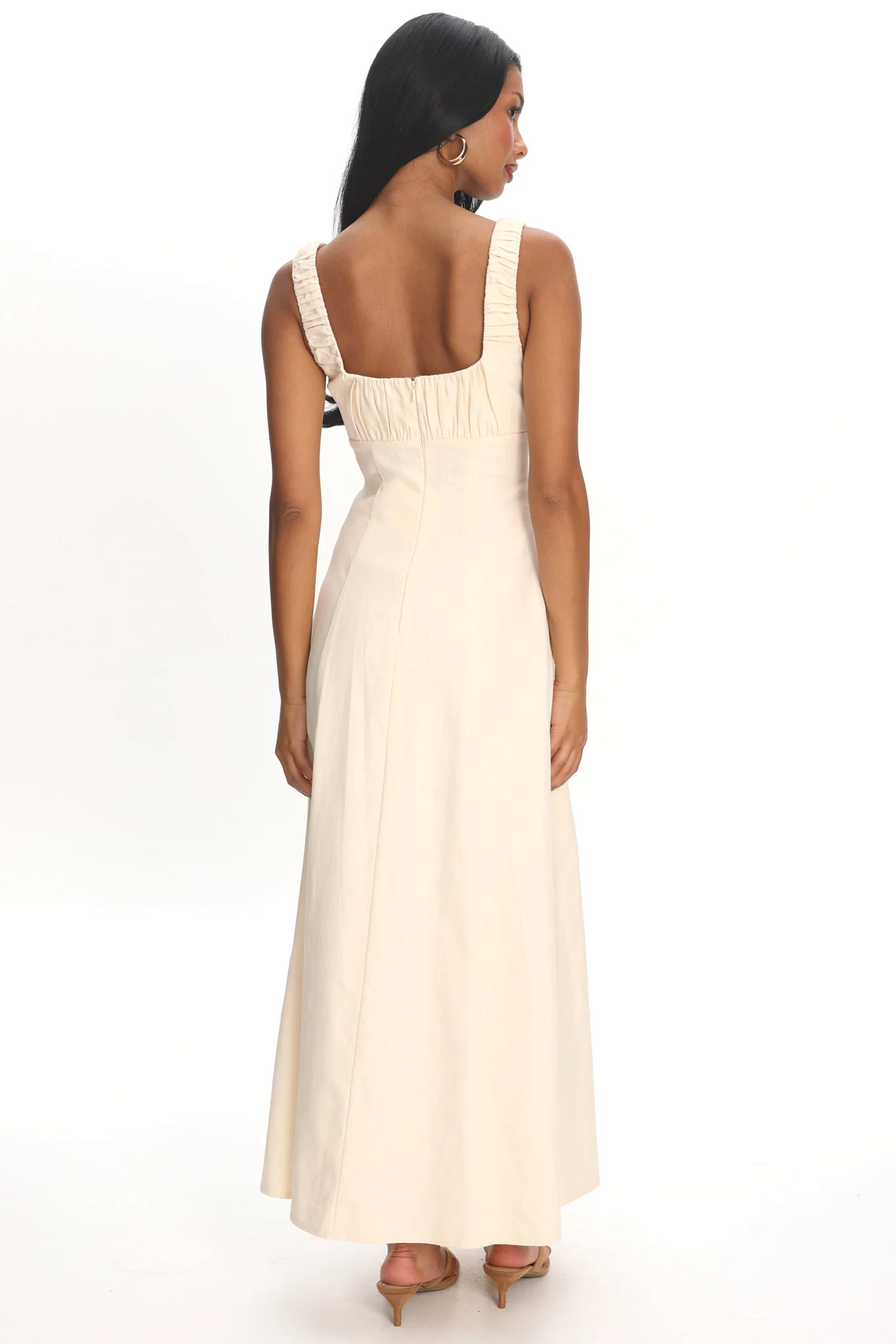 Aila Gathered Bust Maxi Dress Cream - Image 3