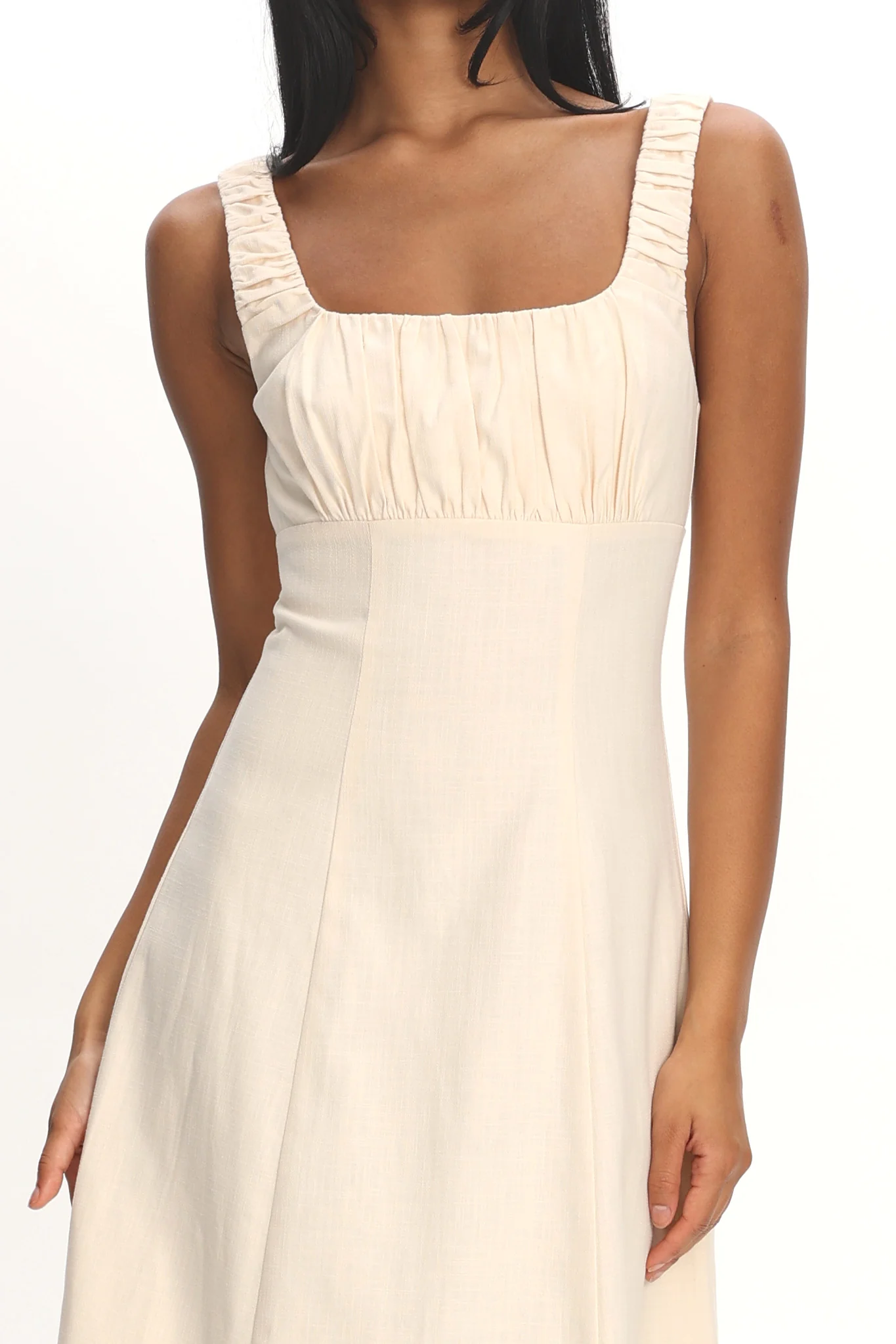 Aila Gathered Bust Maxi Dress Cream - Image 4