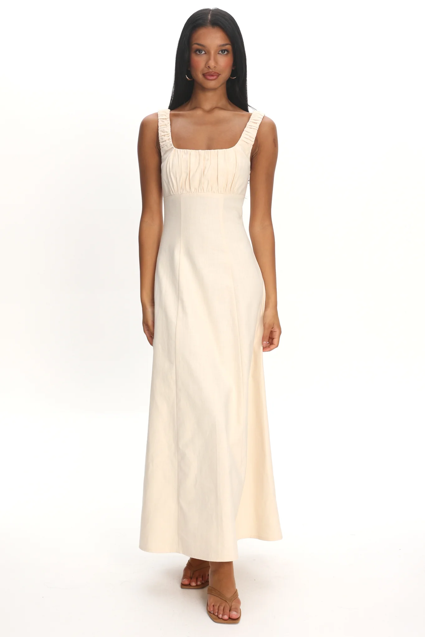 Aila Gathered Bust Maxi Dress Cream - Image 5