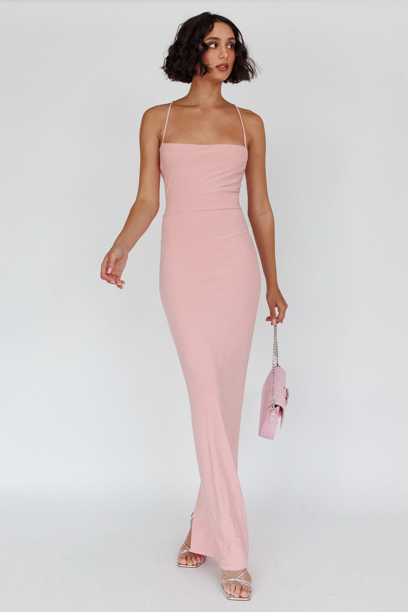 Ailani Lace-Up Back Maxi Dress Sparkle Pink - Image 5