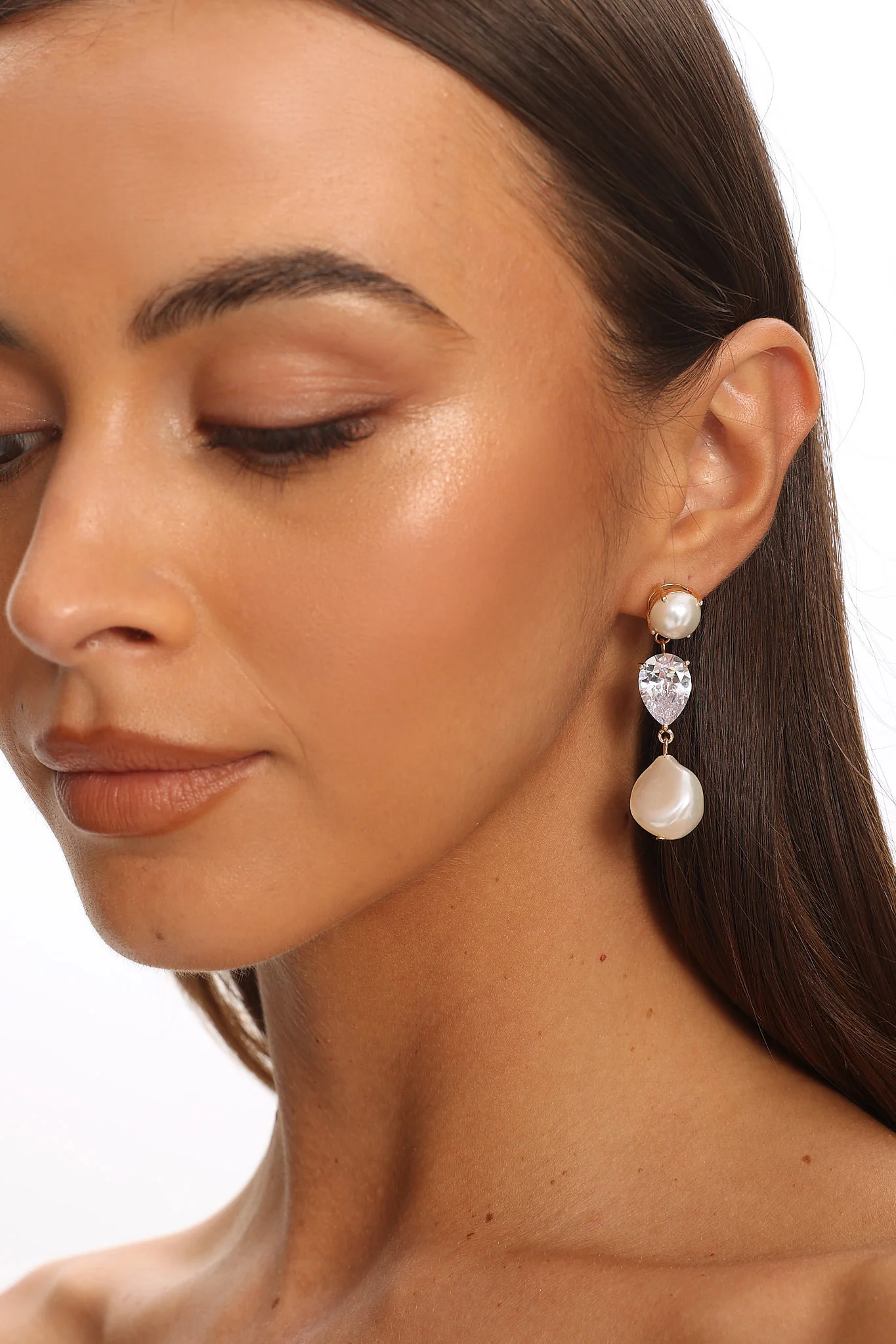 Aisling Three Tier Drop Earrings Gold - Image 2
