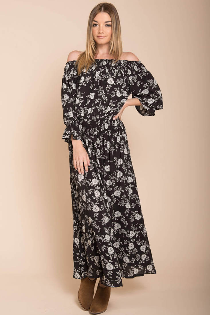 Aiyana High Slit Floral Maxi Dress Black - Image 5