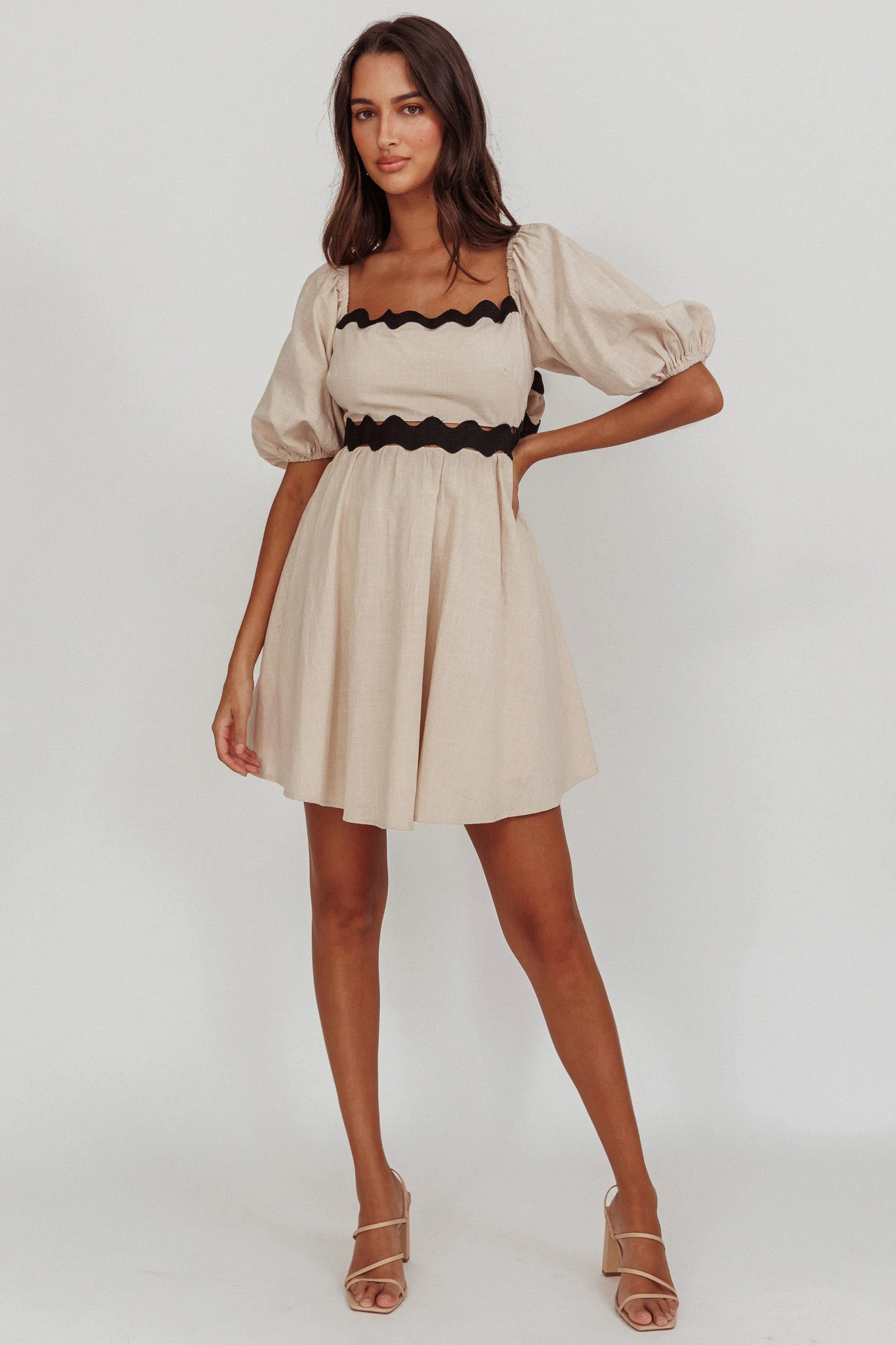 Akali Puff Sleeve A-line Mini Dress Oat - Image 4