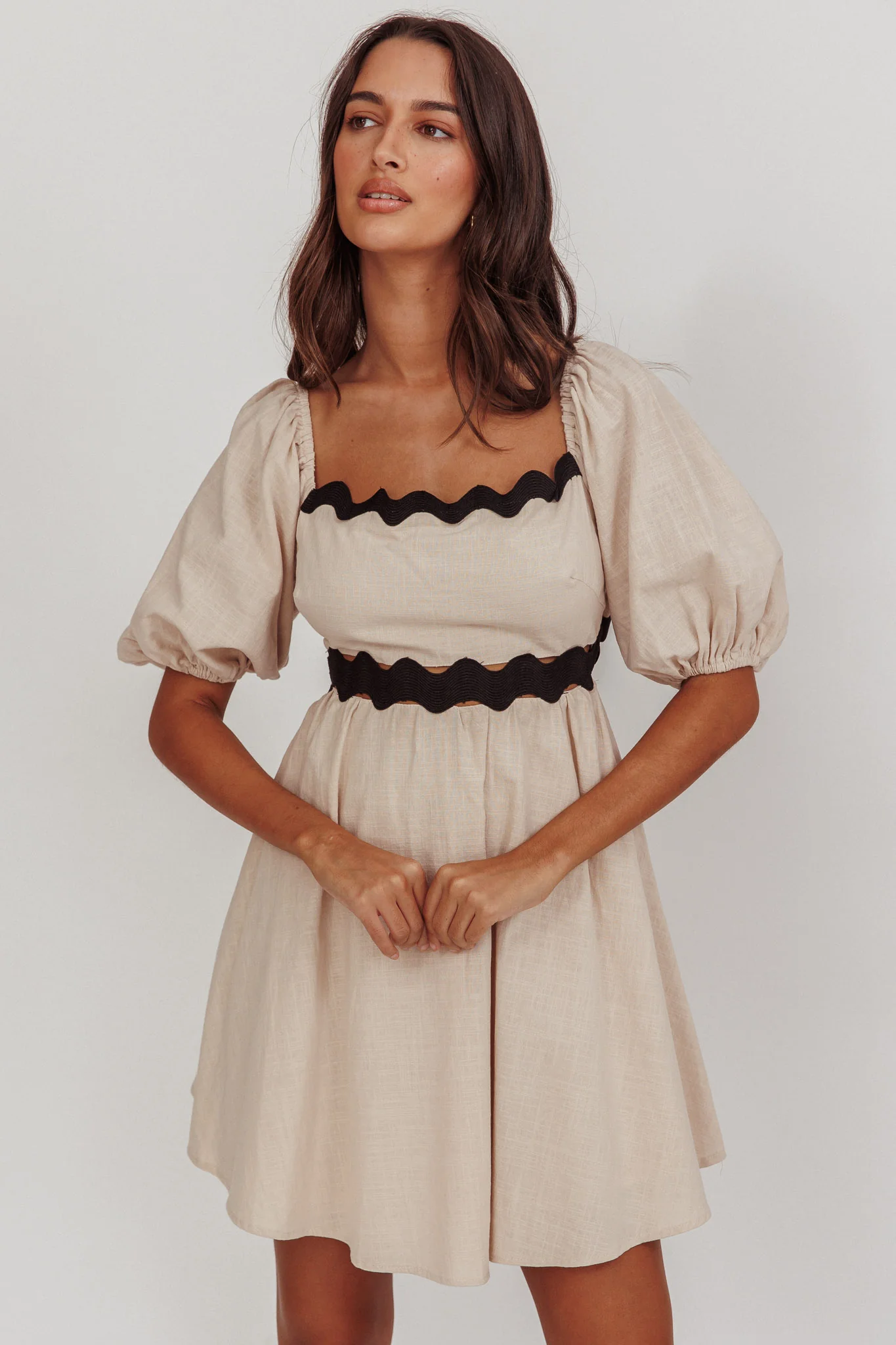 Akali Puff Sleeve A-line Mini Dress Oat - Image 6