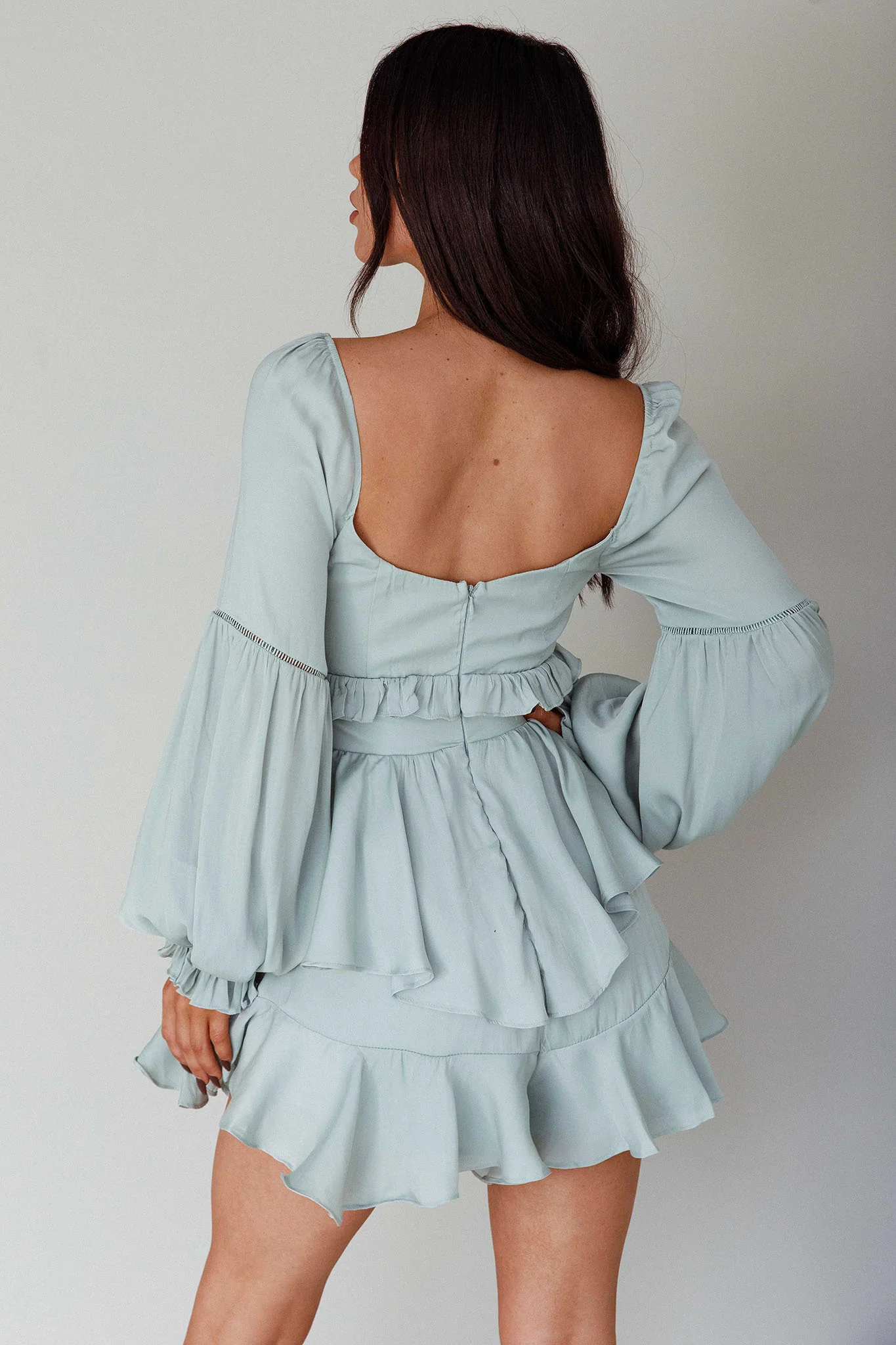 Alabama Long Sleeve Satin Romper Pistachio - Image 2