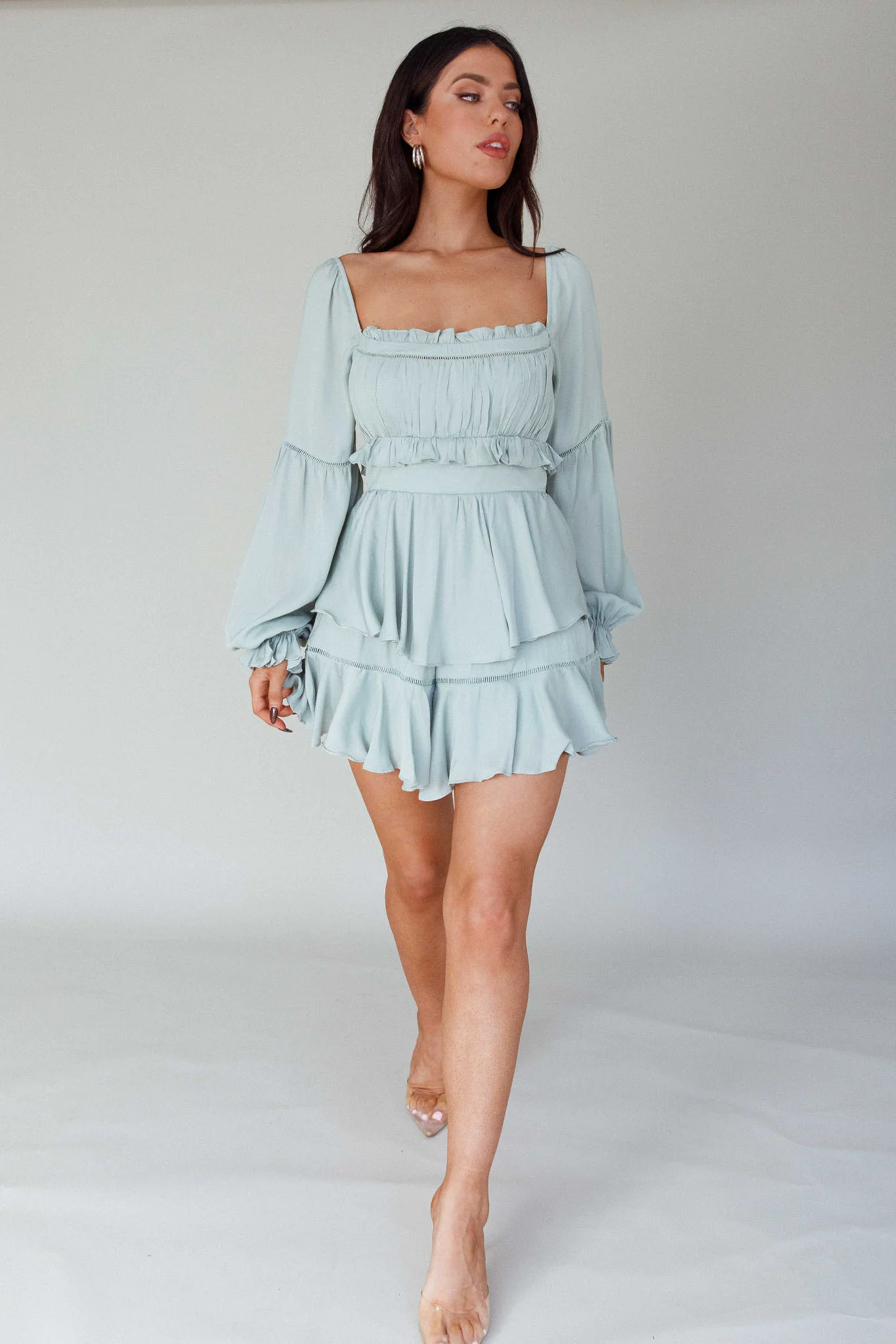 Alabama Long Sleeve Satin Romper Pistachio - Image 3