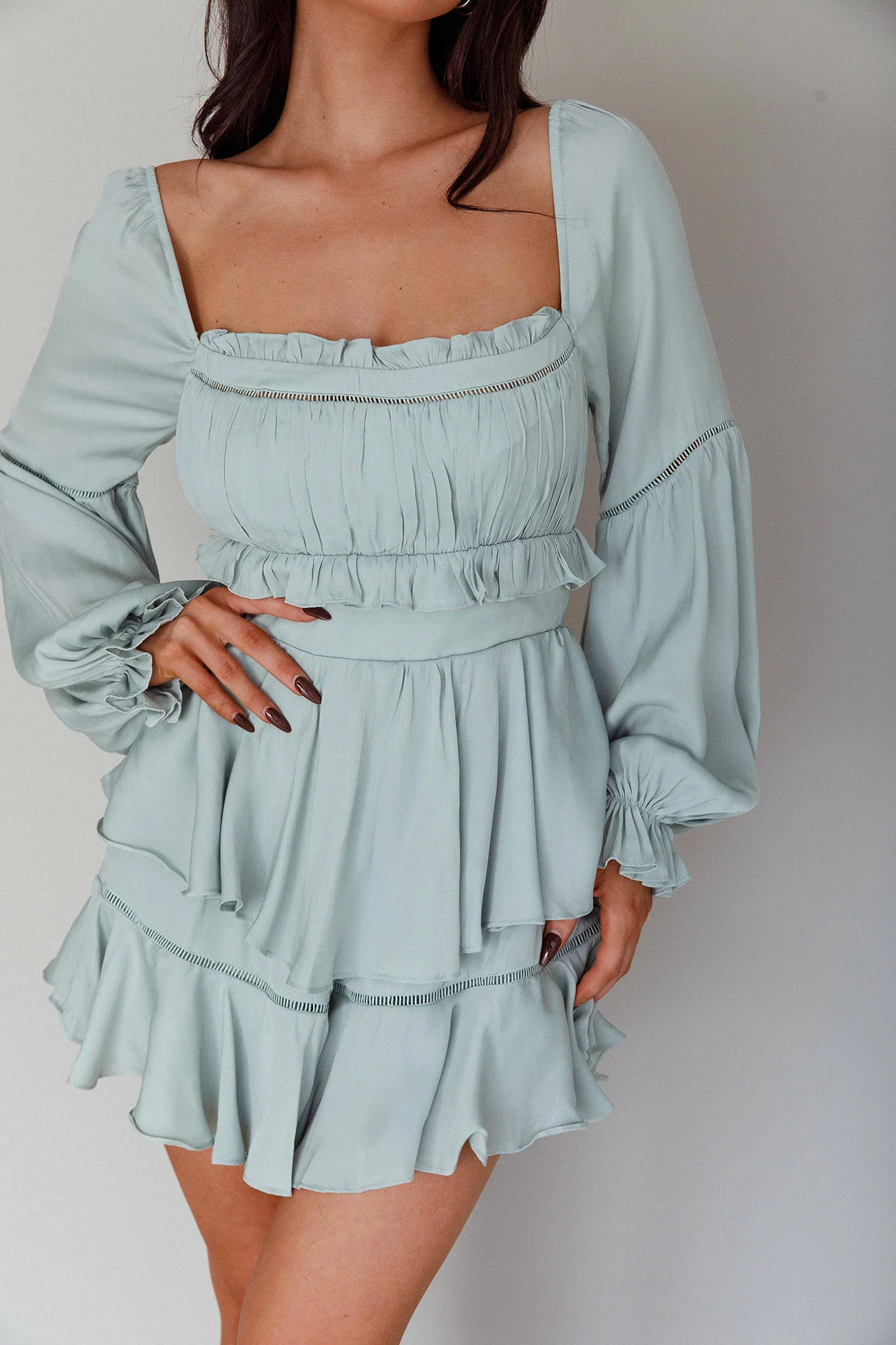 Alabama Long Sleeve Satin Romper Pistachio - Image 4