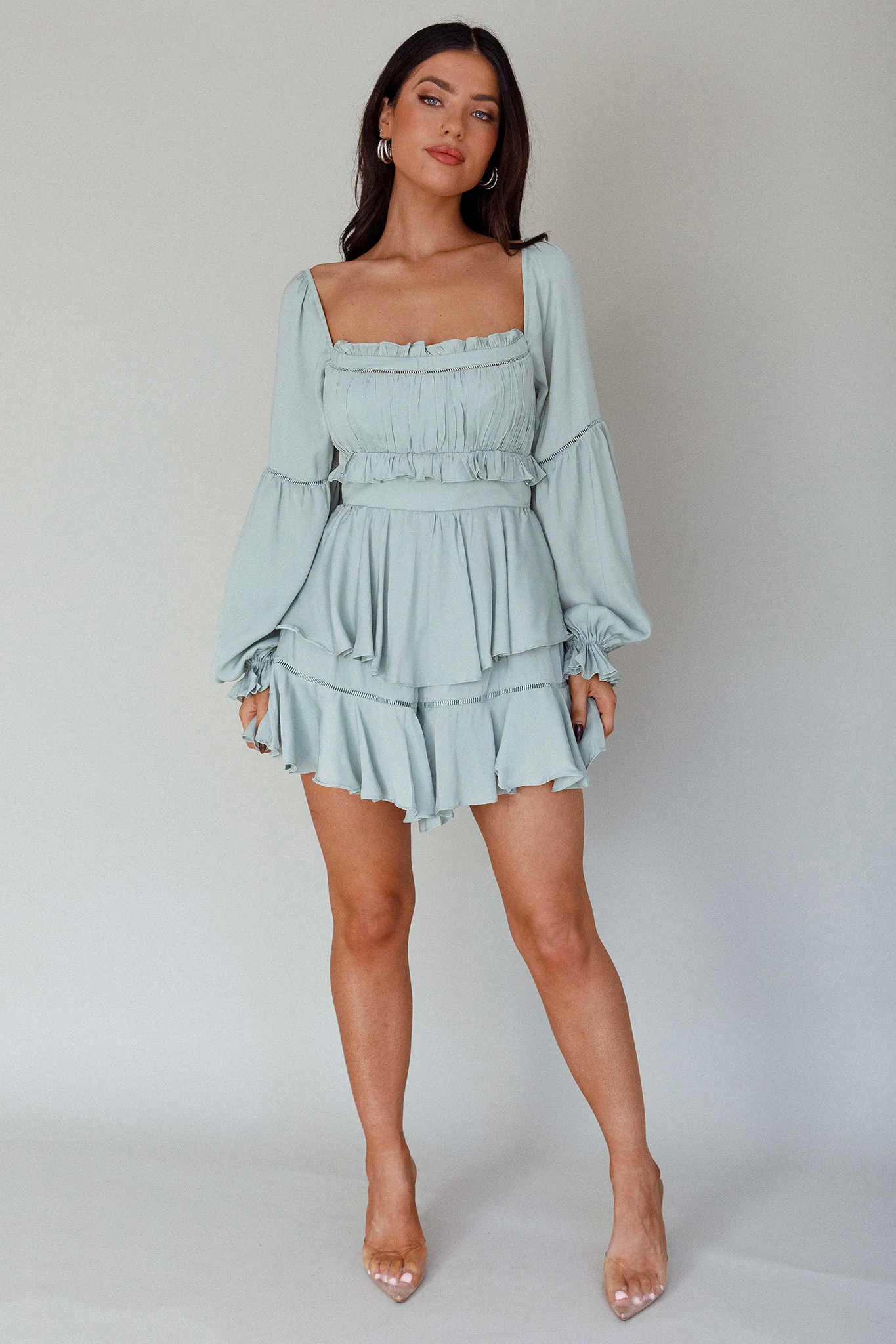 Alabama Long Sleeve Satin Romper Pistachio - Image 5