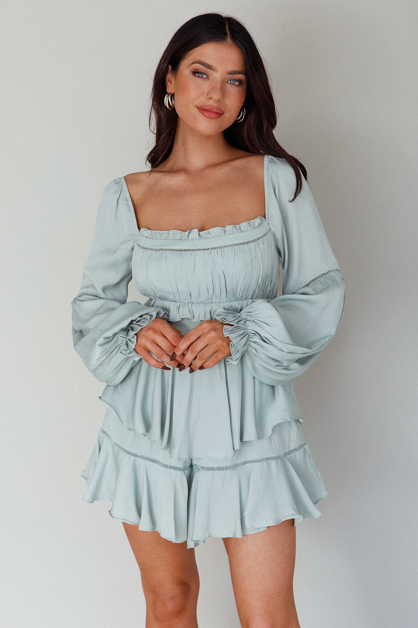 Alabama Long Sleeve Satin Romper Pistachio - Image 6