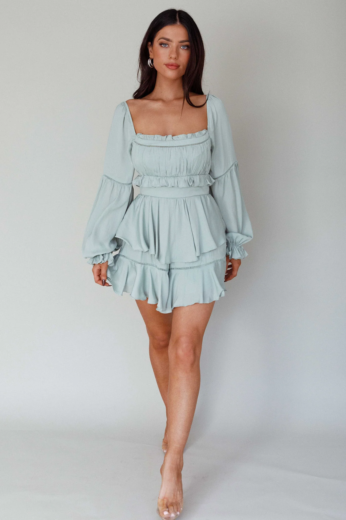 Alabama Long Sleeve Satin Romper Pistachio - Image 7