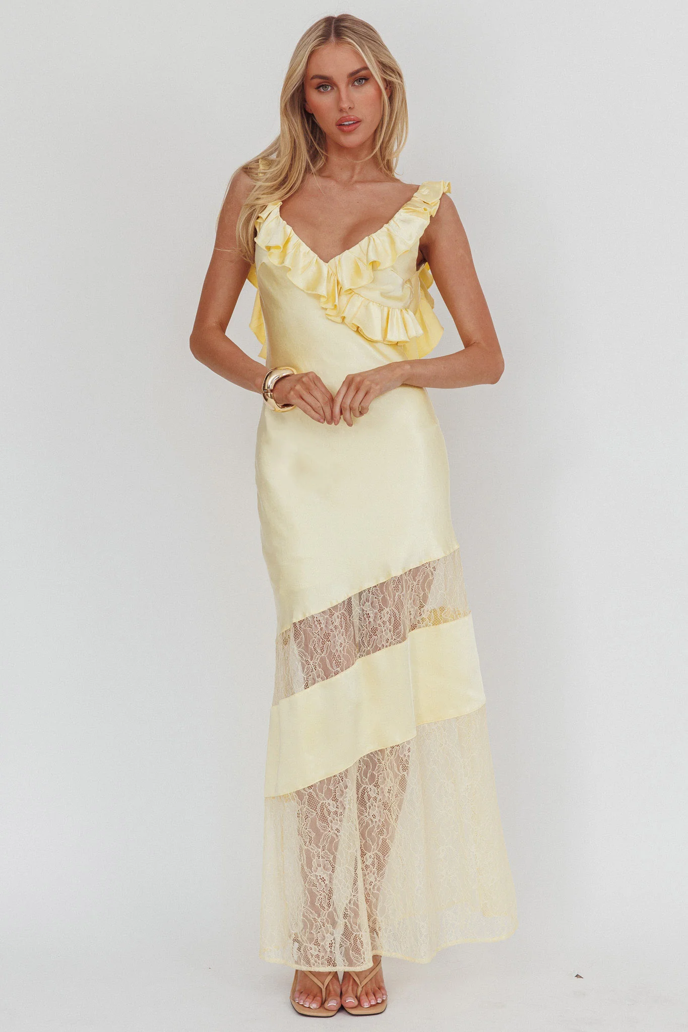 Alba Frill & Lace Trim Maxi Dress Butter - Image 4