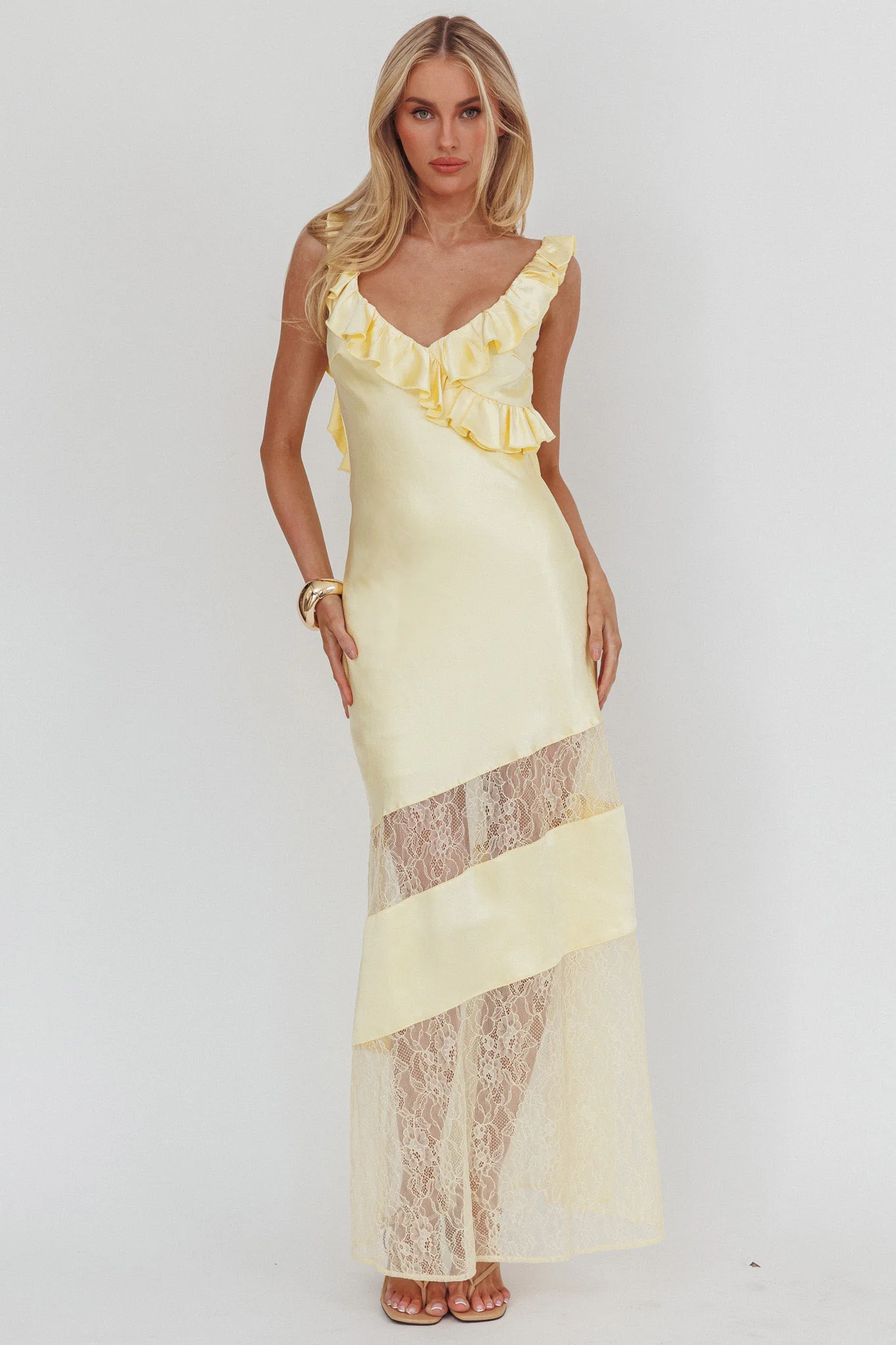 Alba Frill & Lace Trim Maxi Dress Butter - Image 5